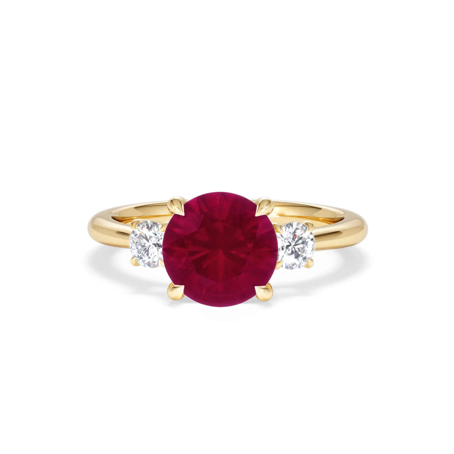 Solene 2.00ct Round Cut Lab Ruby and Lab Diamond 3 Stone Engagement Ring in 18K Yellow Gold - Image 88