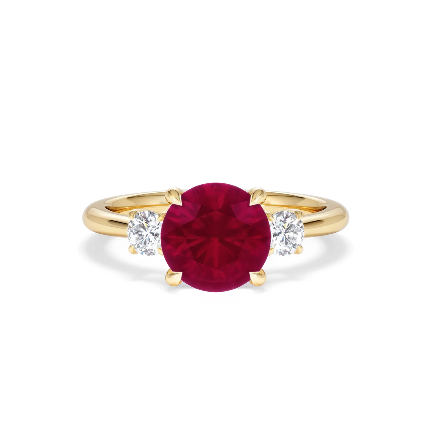 Solene 2.00ct Round Cut Lab Ruby and Lab Diamond 3 Stone Engagement Ring in 18K Yellow Gold - Image 9