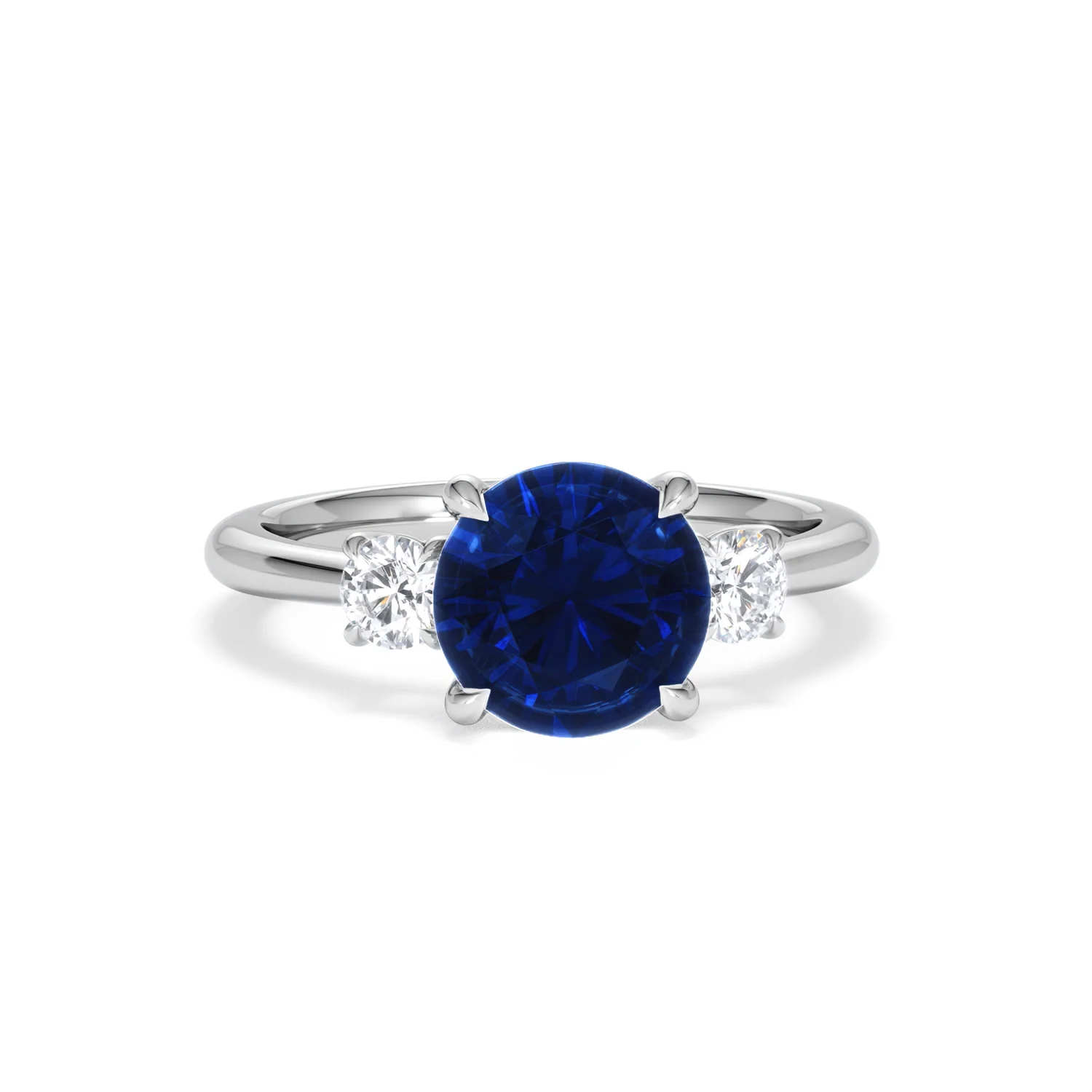 Solene 2.00ct Round Cut Lab Sapphire and Lab Diamond 3 Stone Engagement Ring in 18K White Gold - Image 10