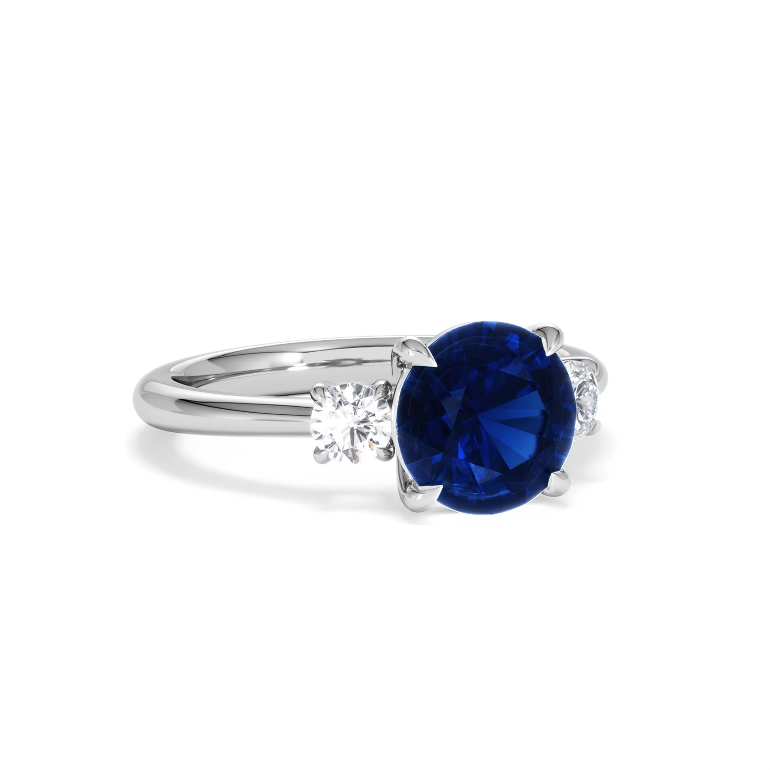 Solene 2.00ct Round Cut Lab Sapphire and Lab Diamond 3 Stone Engagement Ring in 18K White Gold - Image 14