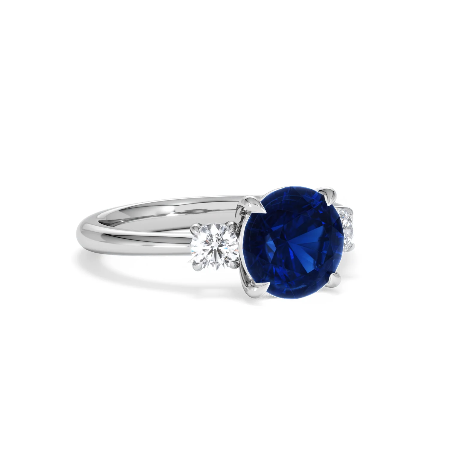 Solene 2.00ct Round Cut Lab Sapphire and Lab Diamond 3 Stone Engagement Ring in 18K White Gold - Image 15