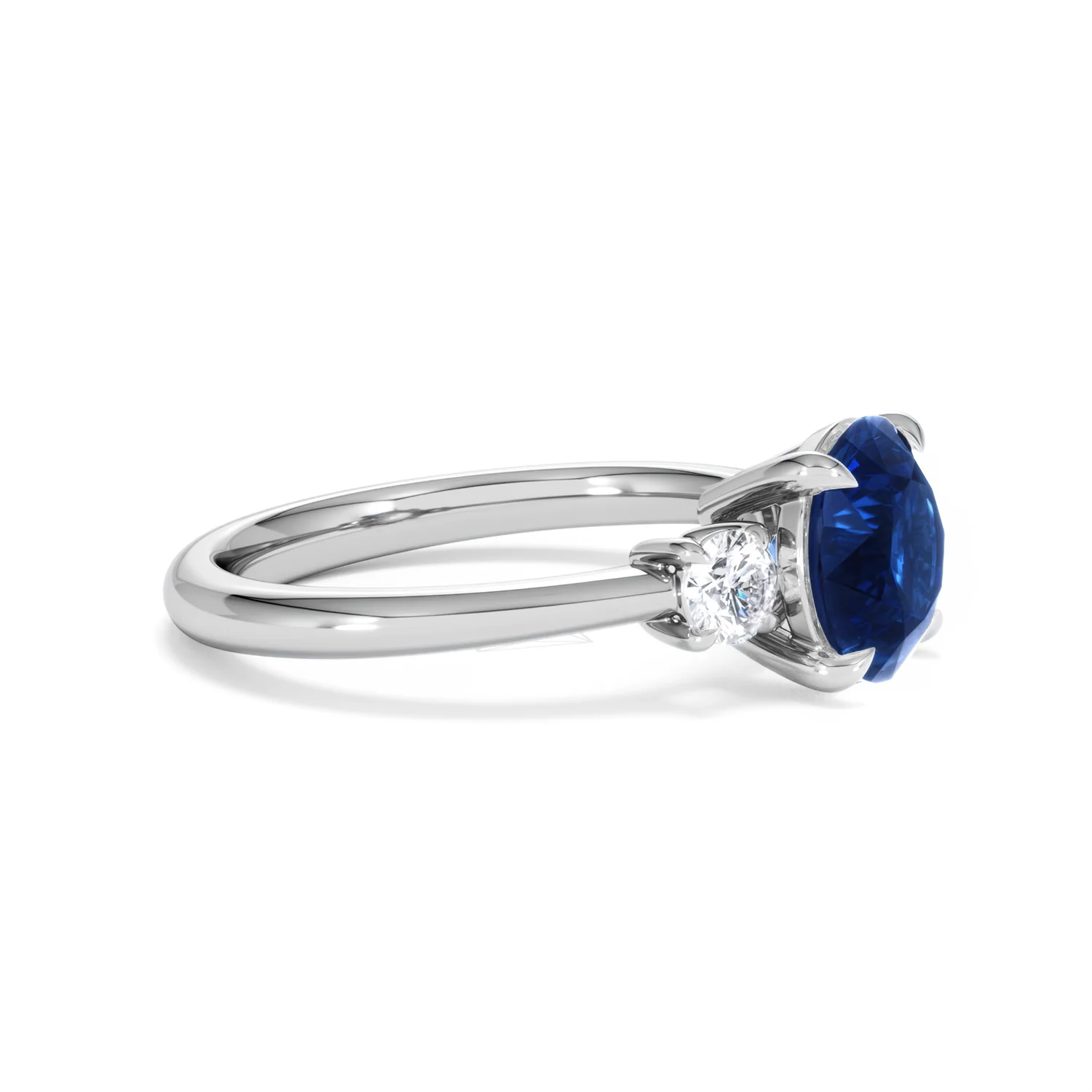 Solene 2.00ct Round Cut Lab Sapphire and Lab Diamond 3 Stone Engagement Ring in 18K White Gold - Image 23