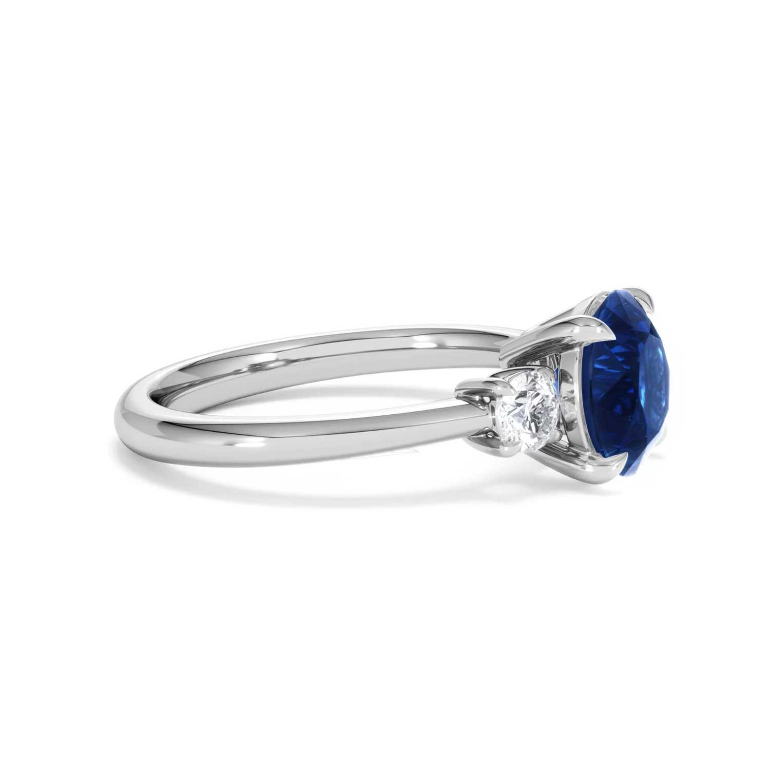 Solene 2.00ct Round Cut Lab Sapphire and Lab Diamond 3 Stone Engagement Ring in 18K White Gold - Image 24