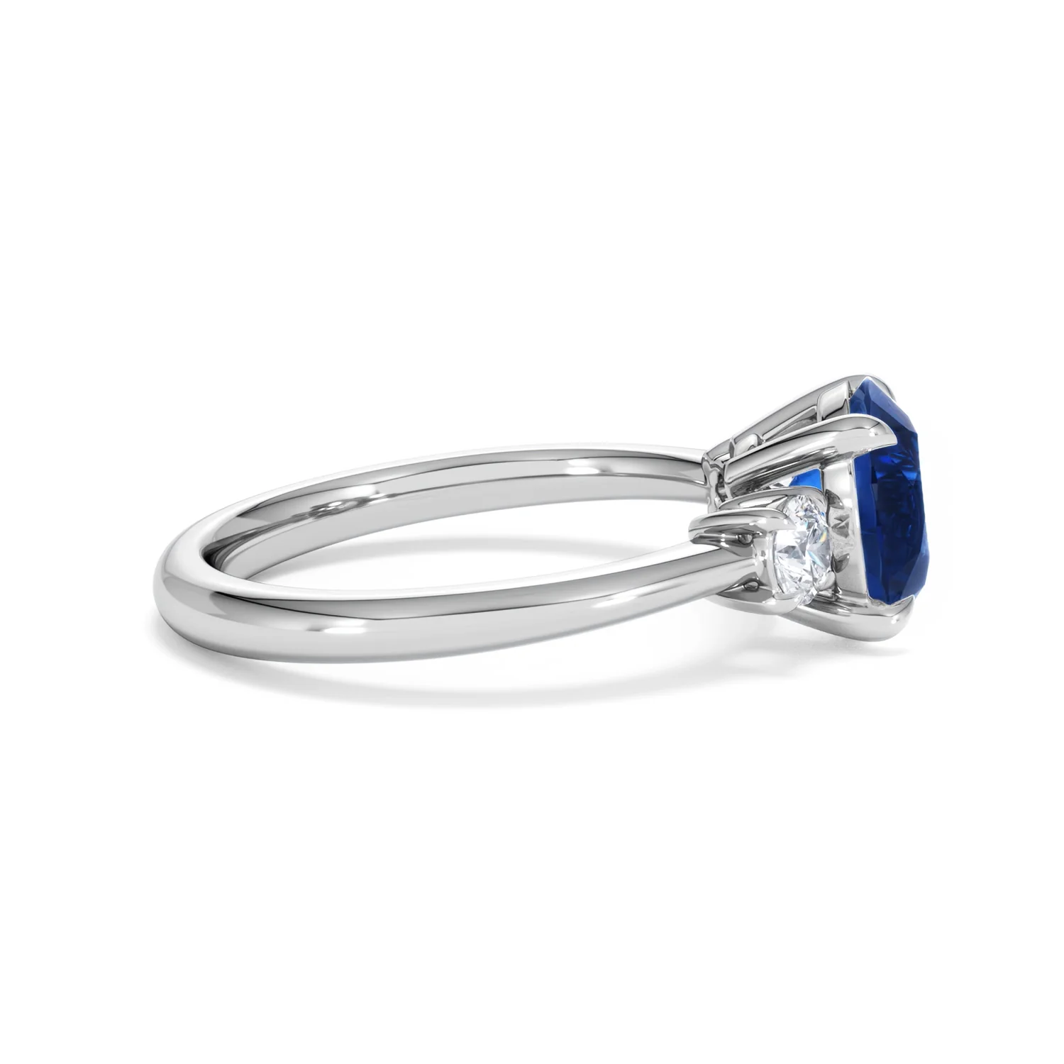 Solene 2.00ct Round Cut Lab Sapphire and Lab Diamond 3 Stone Engagement Ring in 18K White Gold - Image 28