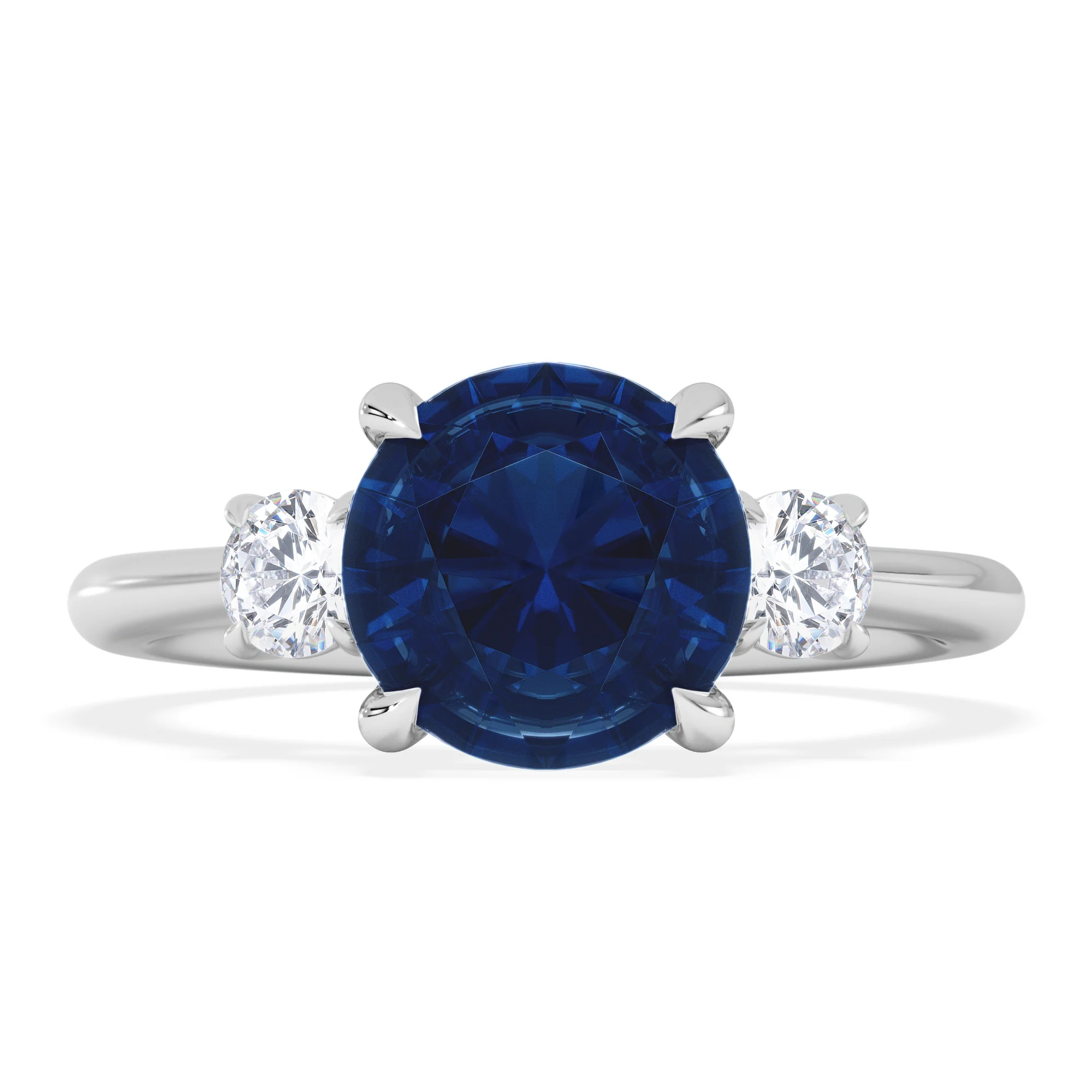 Solene 2.00ct Round Cut Lab Sapphire and Lab Diamond 3 Stone Engagement Ring in 18K White Gold - Image 3