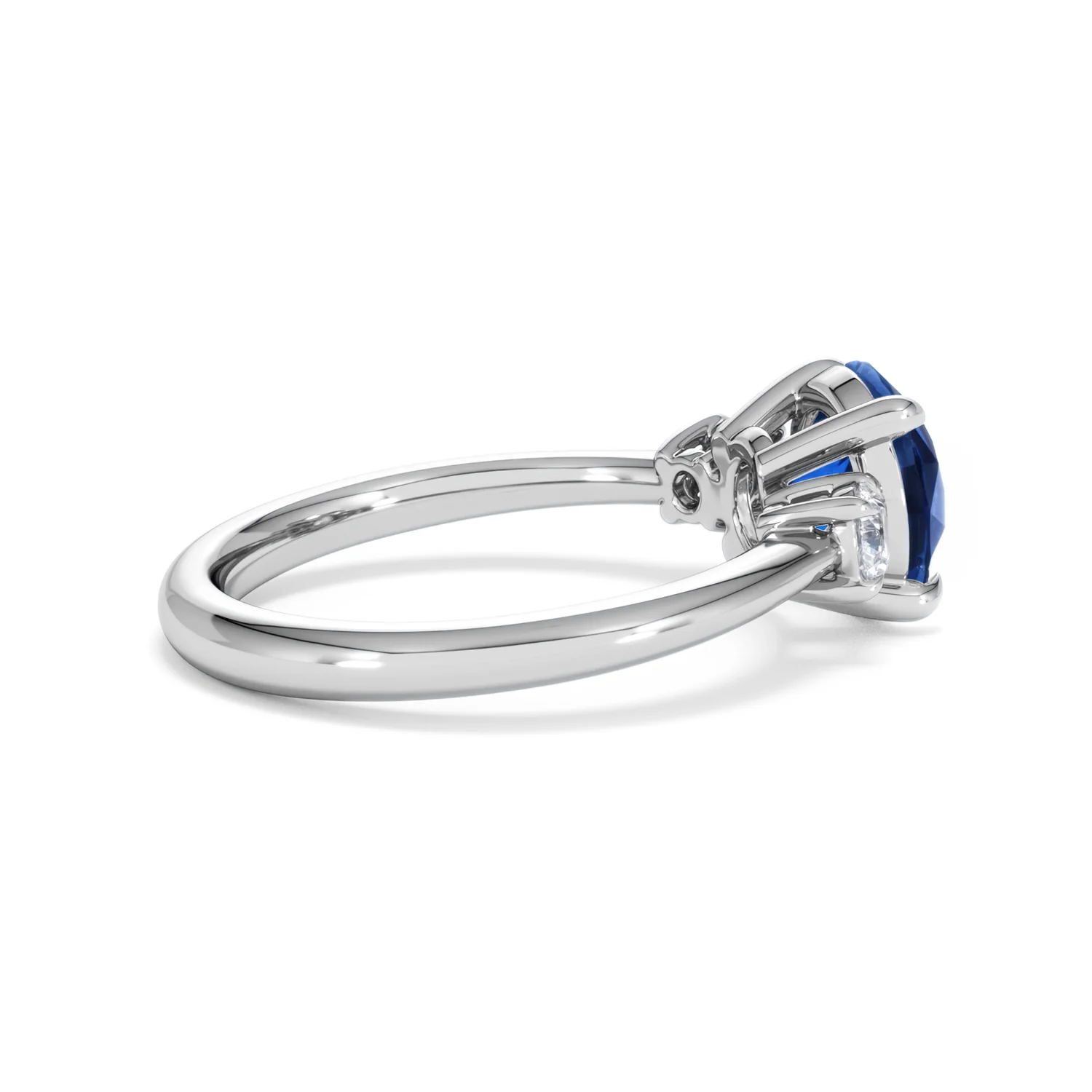 Solene 2.00ct Round Cut Lab Sapphire and Lab Diamond 3 Stone Engagement Ring in 18K White Gold - Image 33