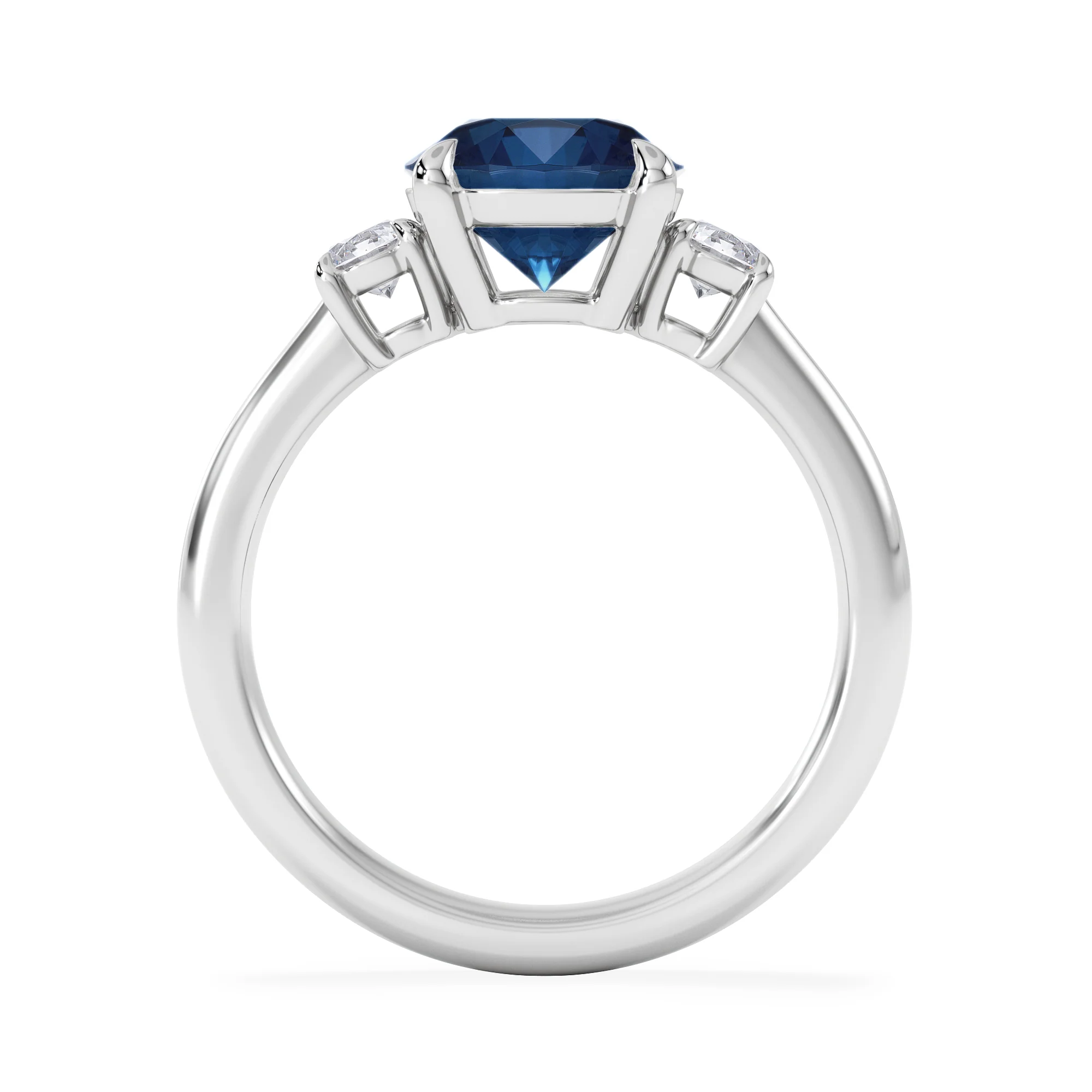 Solene 2.00ct Round Cut Lab Sapphire and Lab Diamond 3 Stone Engagement Ring in 18K White Gold - Image 7