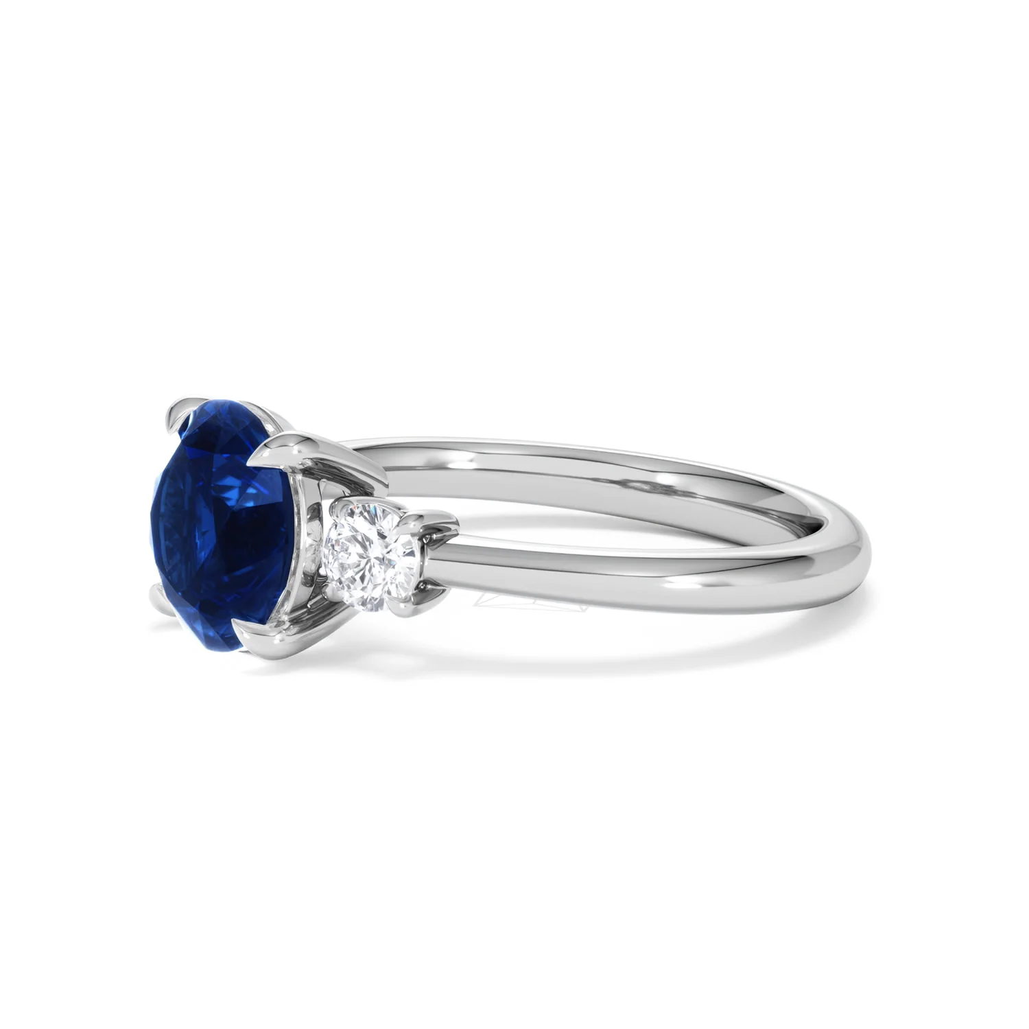 Solene 2.00ct Round Cut Lab Sapphire and Lab Diamond 3 Stone Engagement Ring in 18K White Gold - Image 76