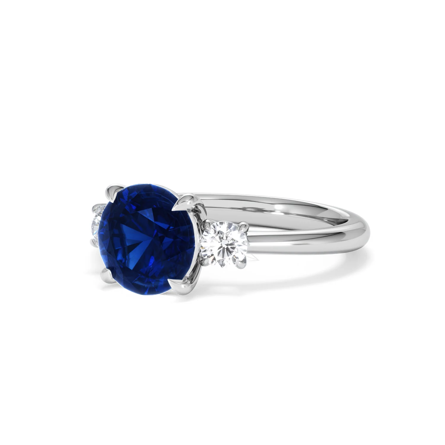 Solene 2.00ct Round Cut Lab Sapphire and Lab Diamond 3 Stone Engagement Ring in 18K White Gold - Image 82