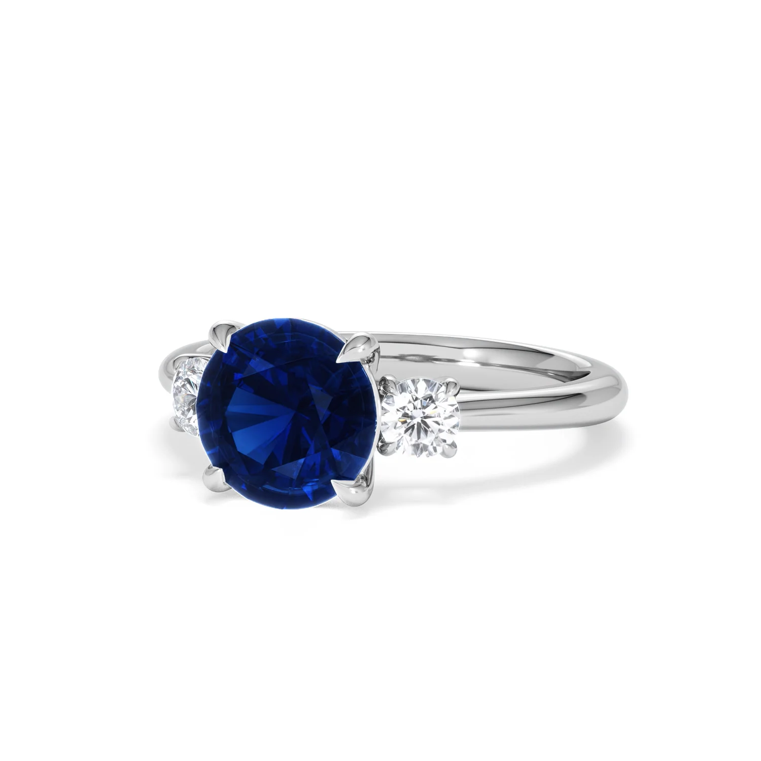 Solene 2.00ct Round Cut Lab Sapphire and Lab Diamond 3 Stone Engagement Ring in 18K White Gold - Image 84