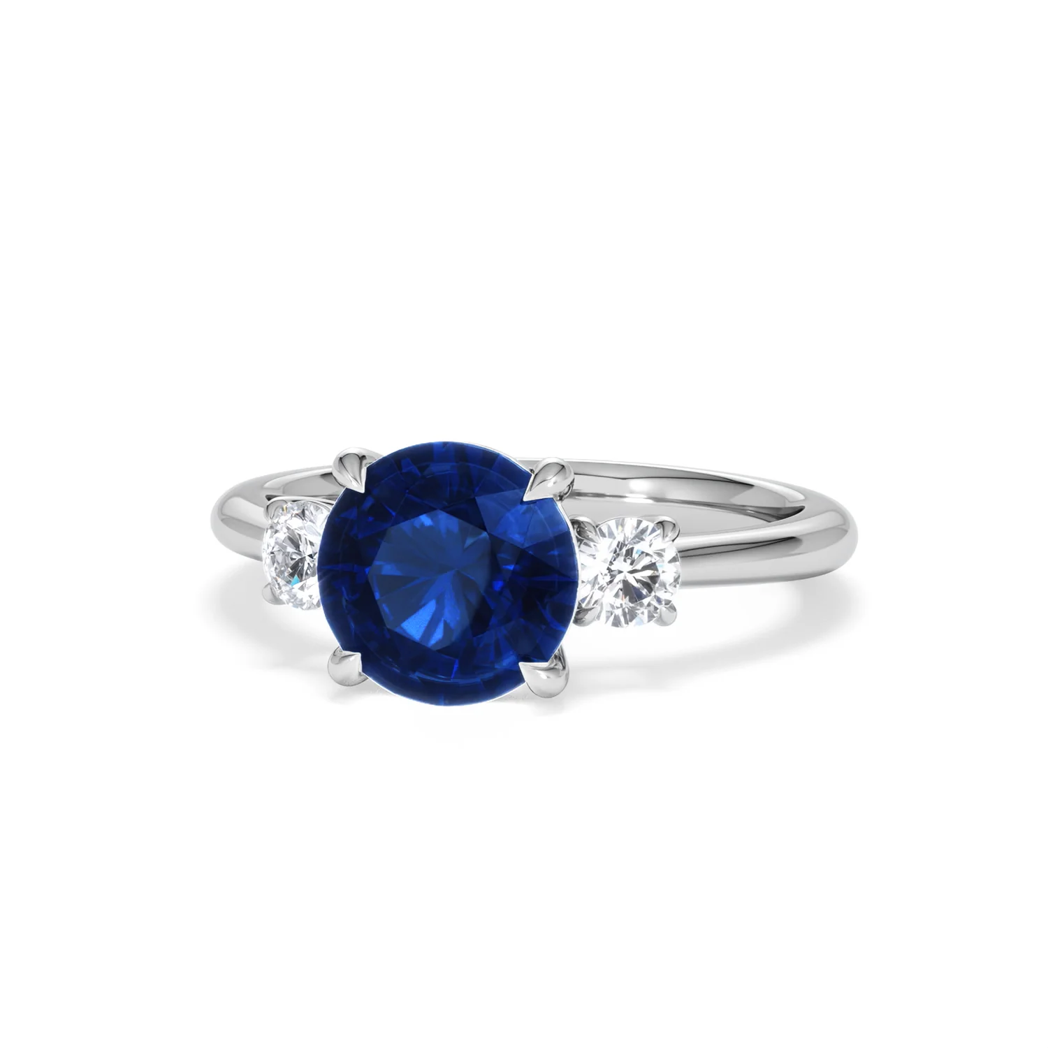 Solene 2.00ct Round Cut Lab Sapphire and Lab Diamond 3 Stone Engagement Ring in 18K White Gold - Image 86