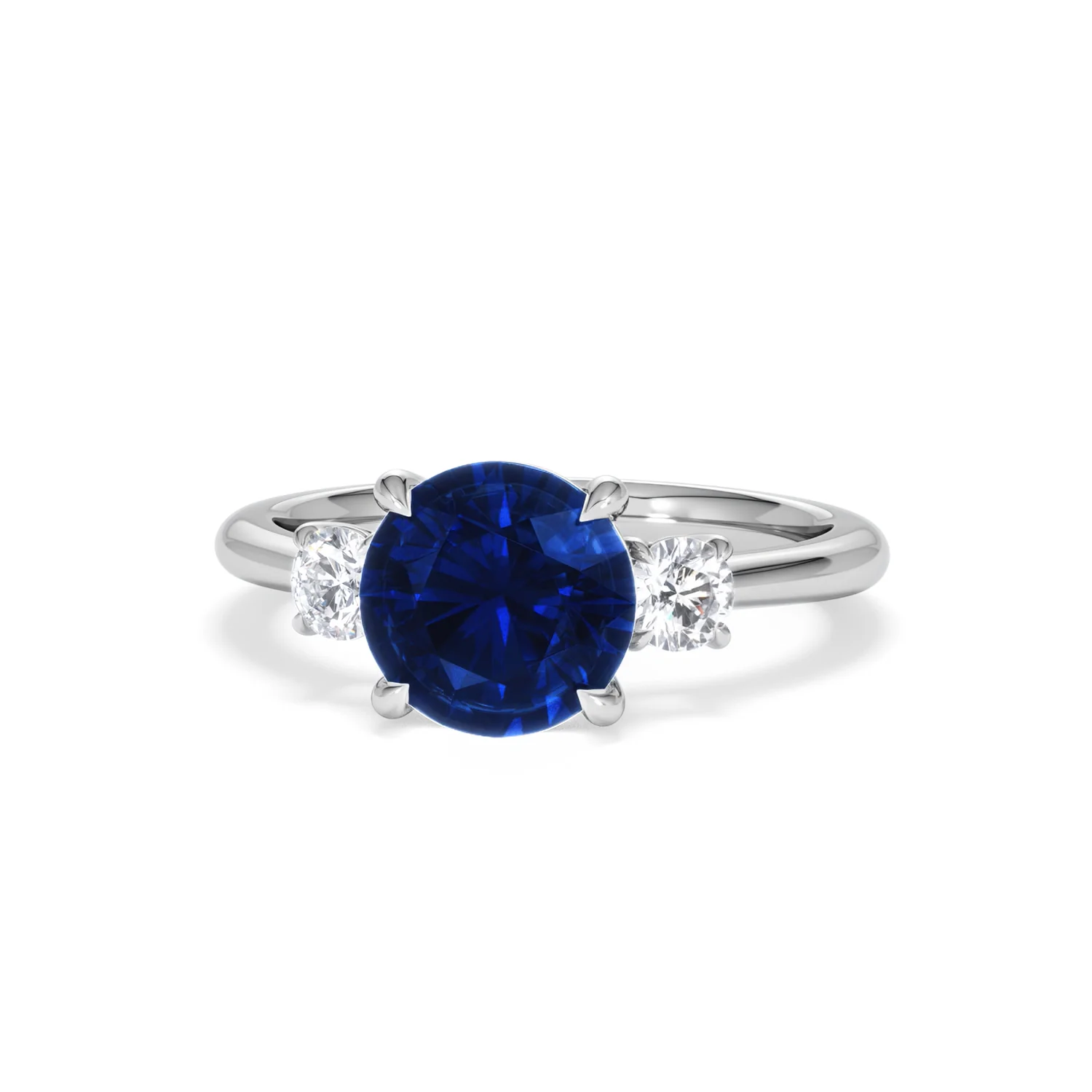 Solene 2.00ct Round Cut Lab Sapphire and Lab Diamond 3 Stone Engagement Ring in 18K White Gold - Image 87