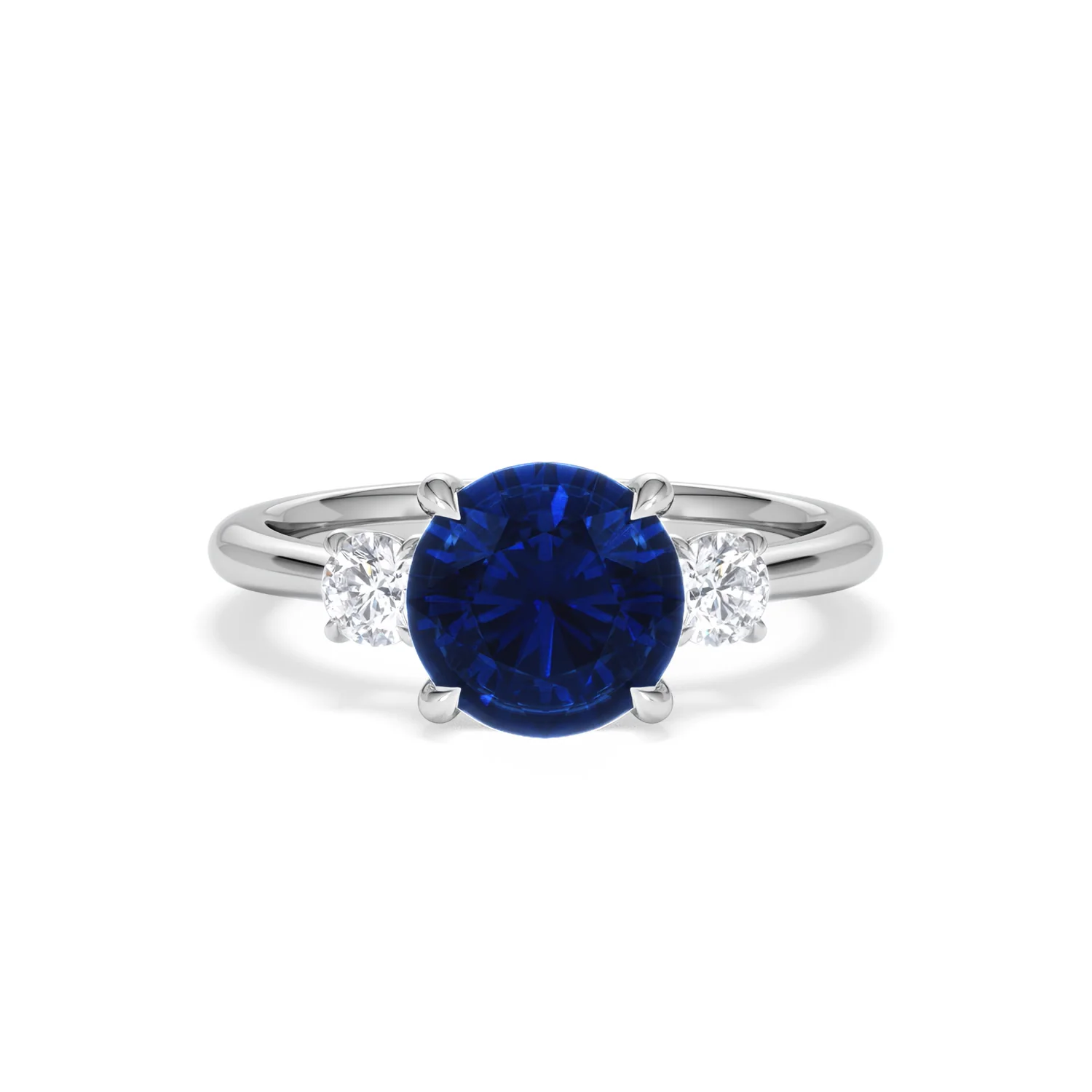 Solene 2.00ct Round Cut Lab Sapphire and Lab Diamond 3 Stone Engagement Ring in 18K White Gold - Image 9