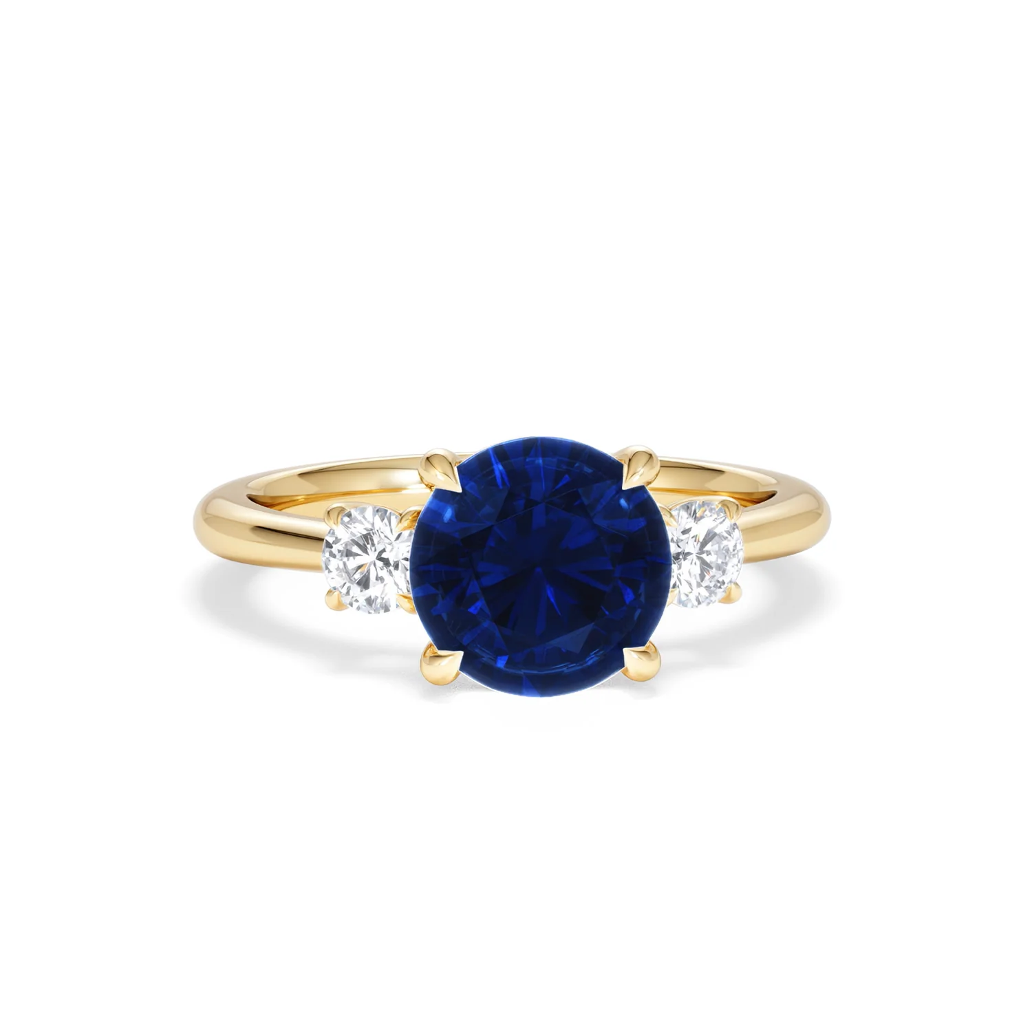 Solene 2.00ct Round Cut Lab Sapphire and Lab Diamond 3 Stone Engagement Ring in 18K Yellow Gold - Image 10