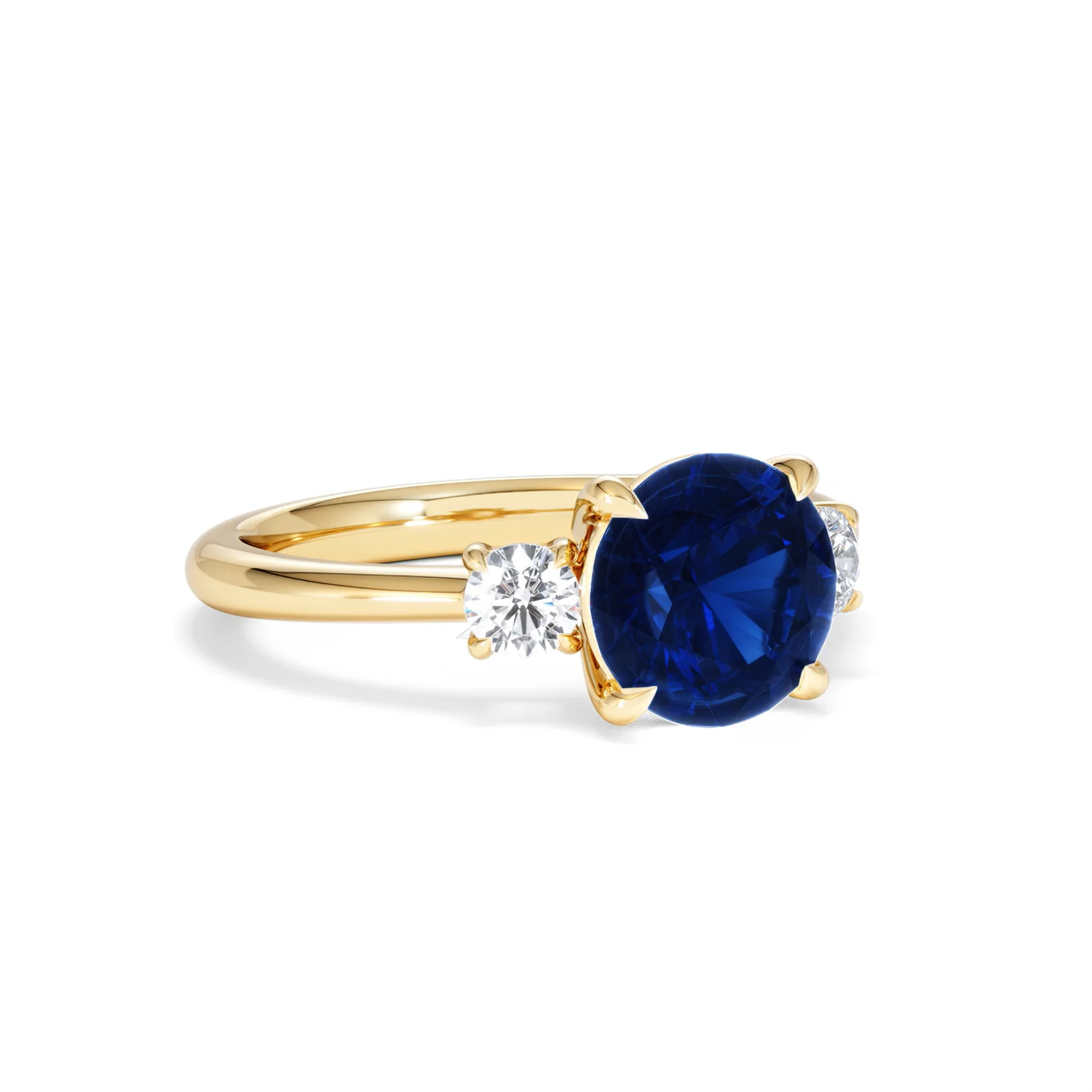 Solene 2.00ct Round Cut Lab Sapphire and Lab Diamond 3 Stone Engagement Ring in 18K Yellow Gold - Image 15