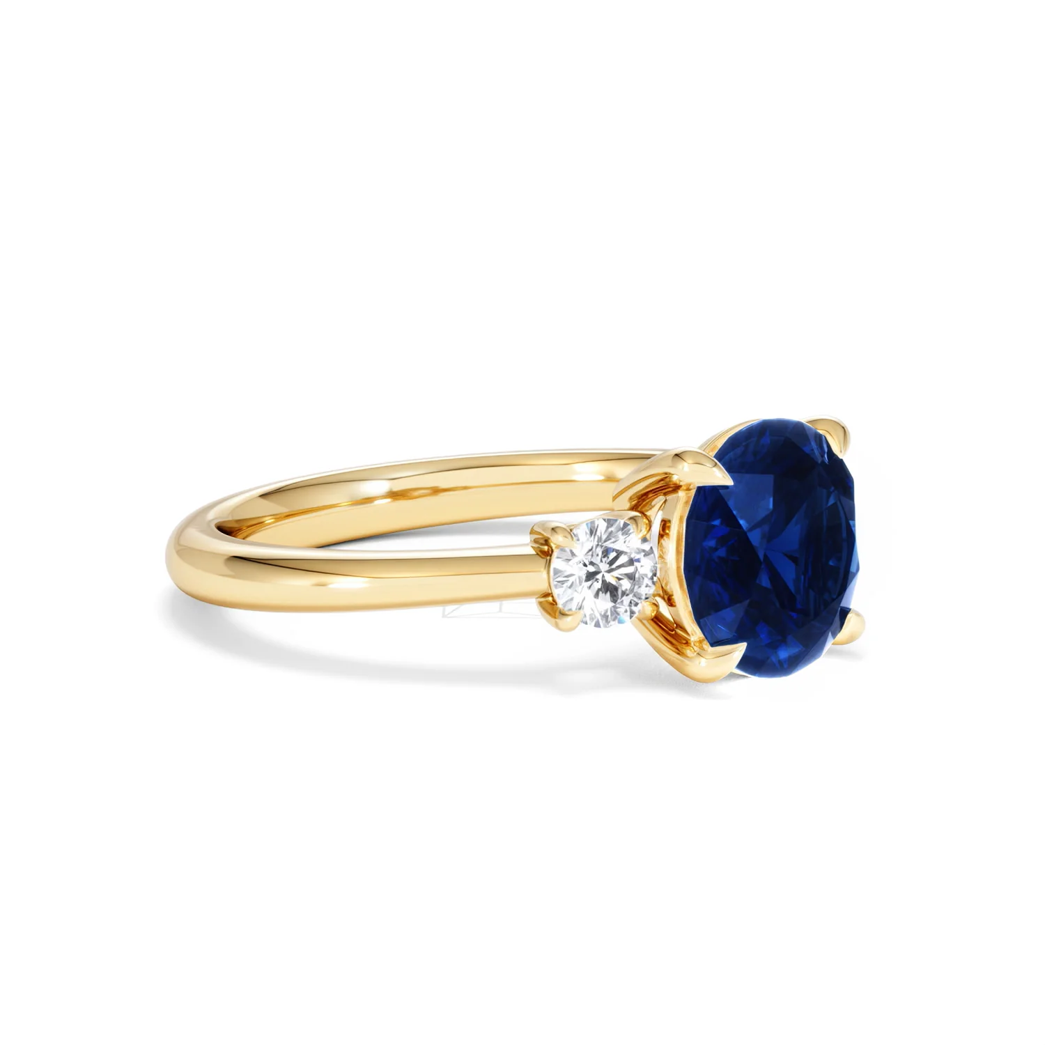 Solene 2.00ct Round Cut Lab Sapphire and Lab Diamond 3 Stone Engagement Ring in 18K Yellow Gold - Image 19