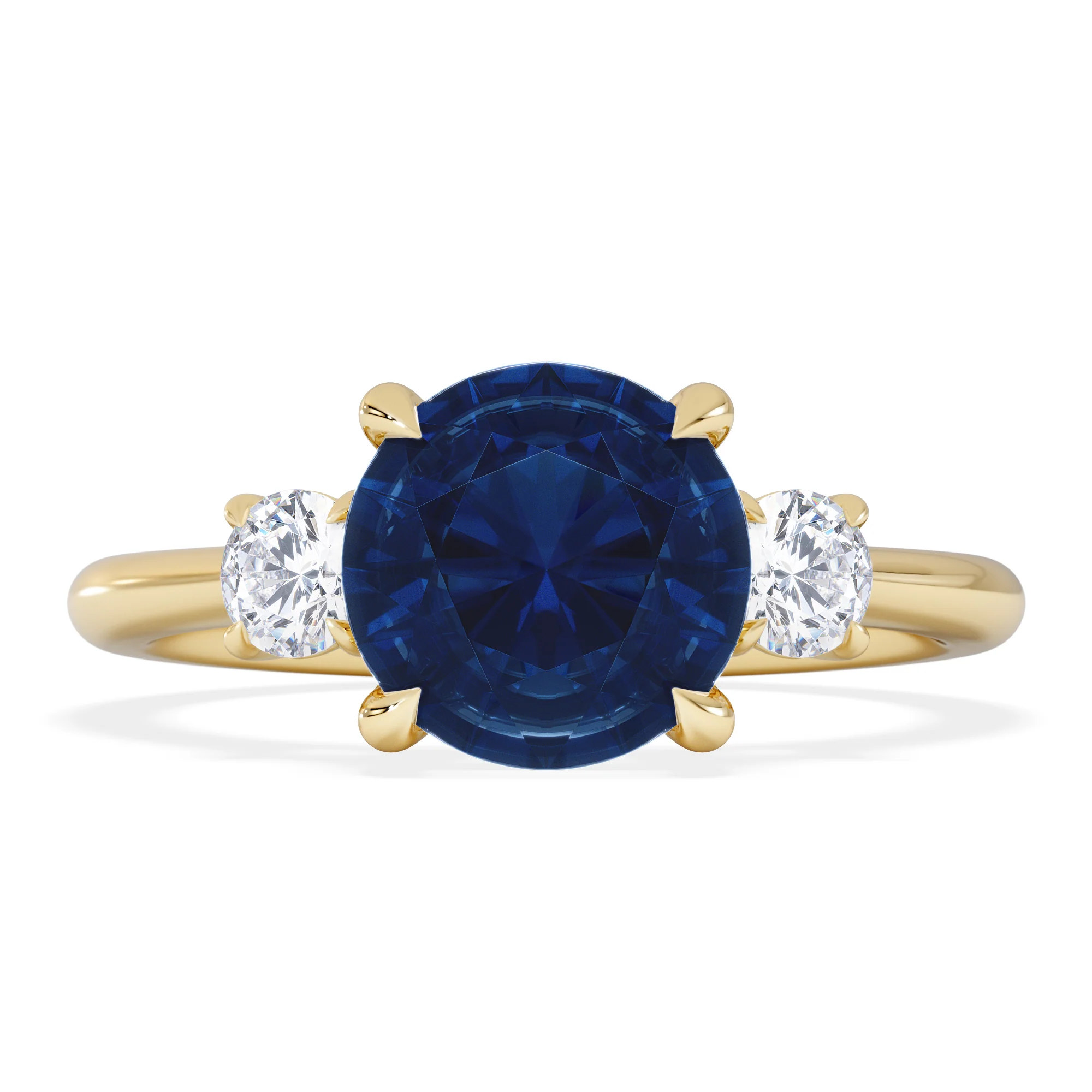 Solene 2.00ct Round Cut Lab Sapphire and Lab Diamond 3 Stone Engagement Ring in 18K Yellow Gold - Image 3
