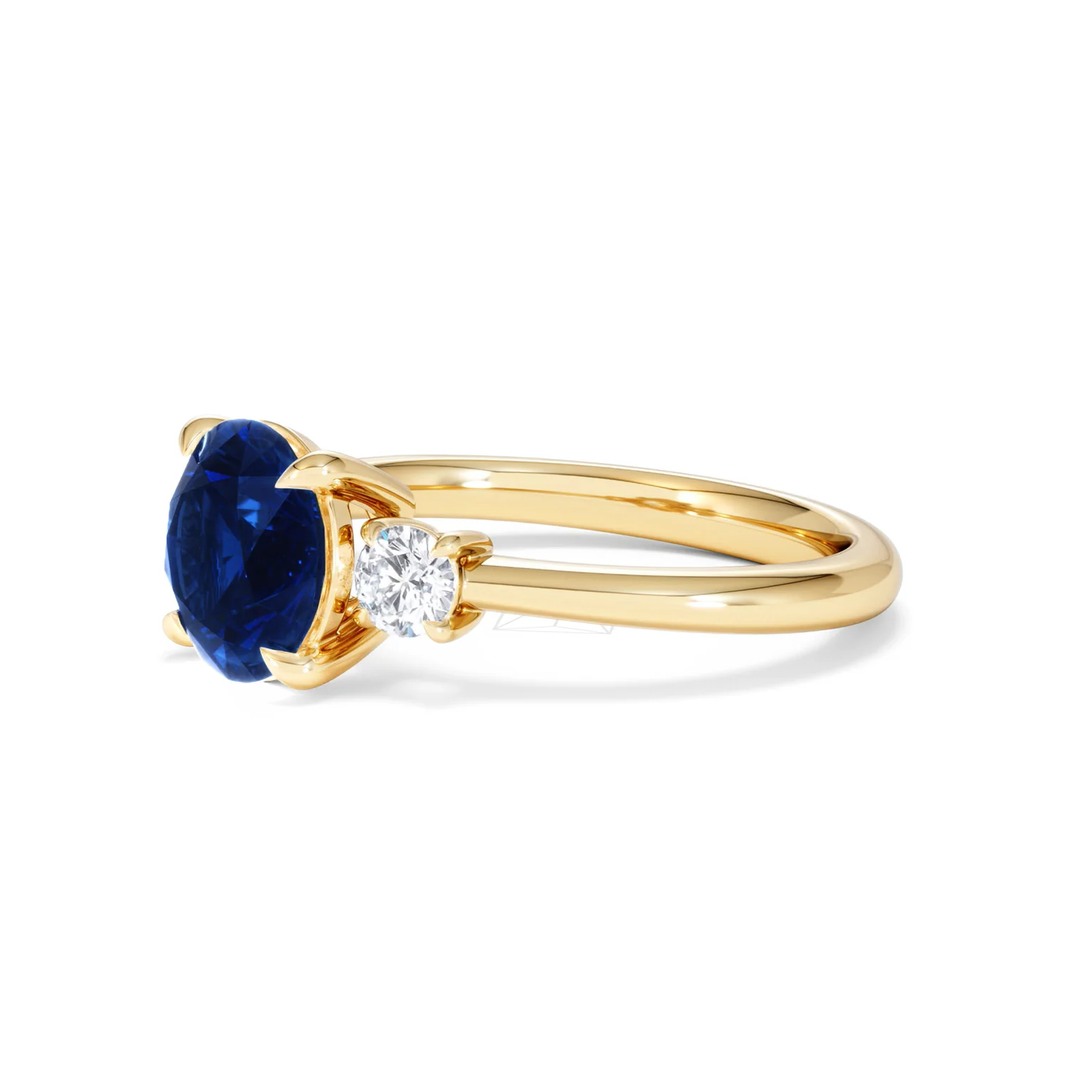 Solene 2.00ct Round Cut Lab Sapphire and Lab Diamond 3 Stone Engagement Ring in 18K Yellow Gold - Image 77