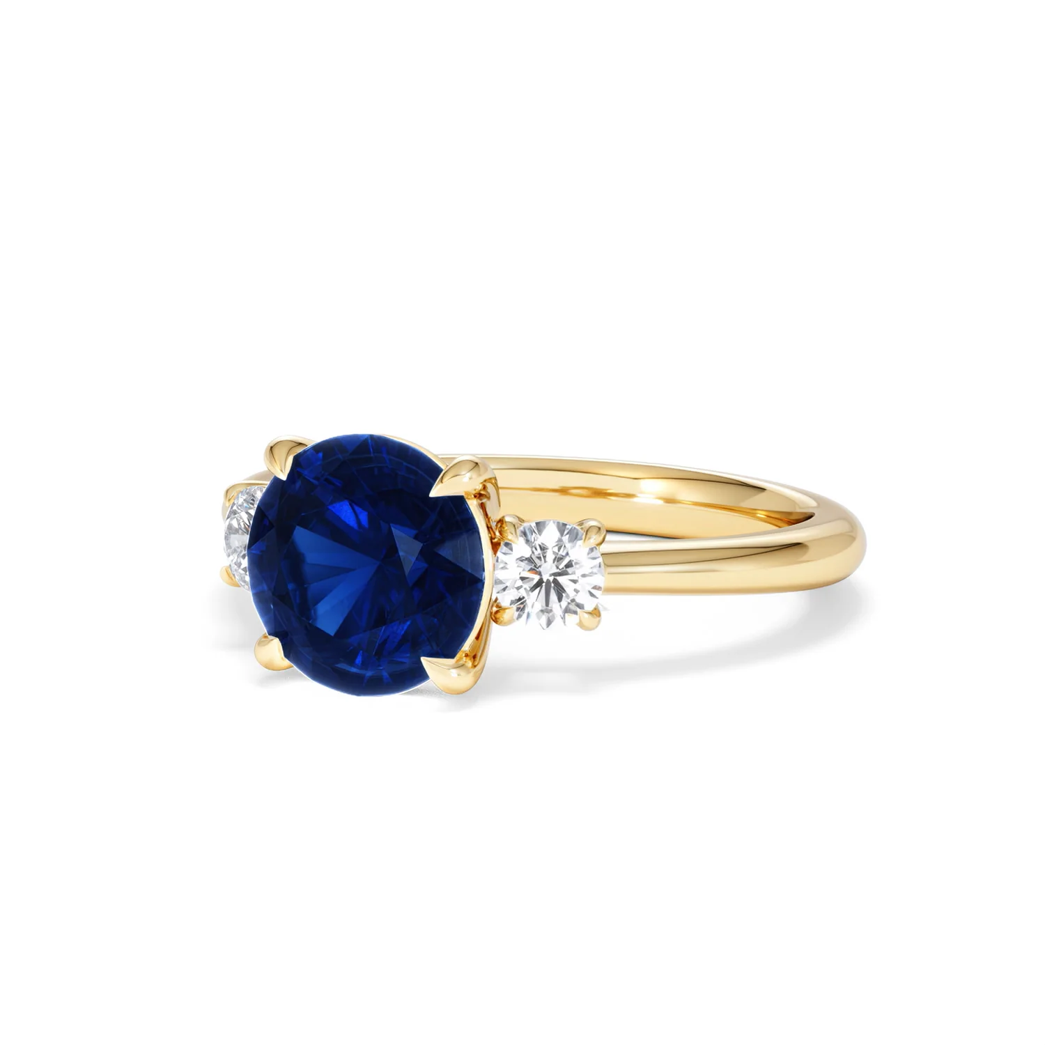 Solene 2.00ct Round Cut Lab Sapphire and Lab Diamond 3 Stone Engagement Ring in 18K Yellow Gold - Image 83