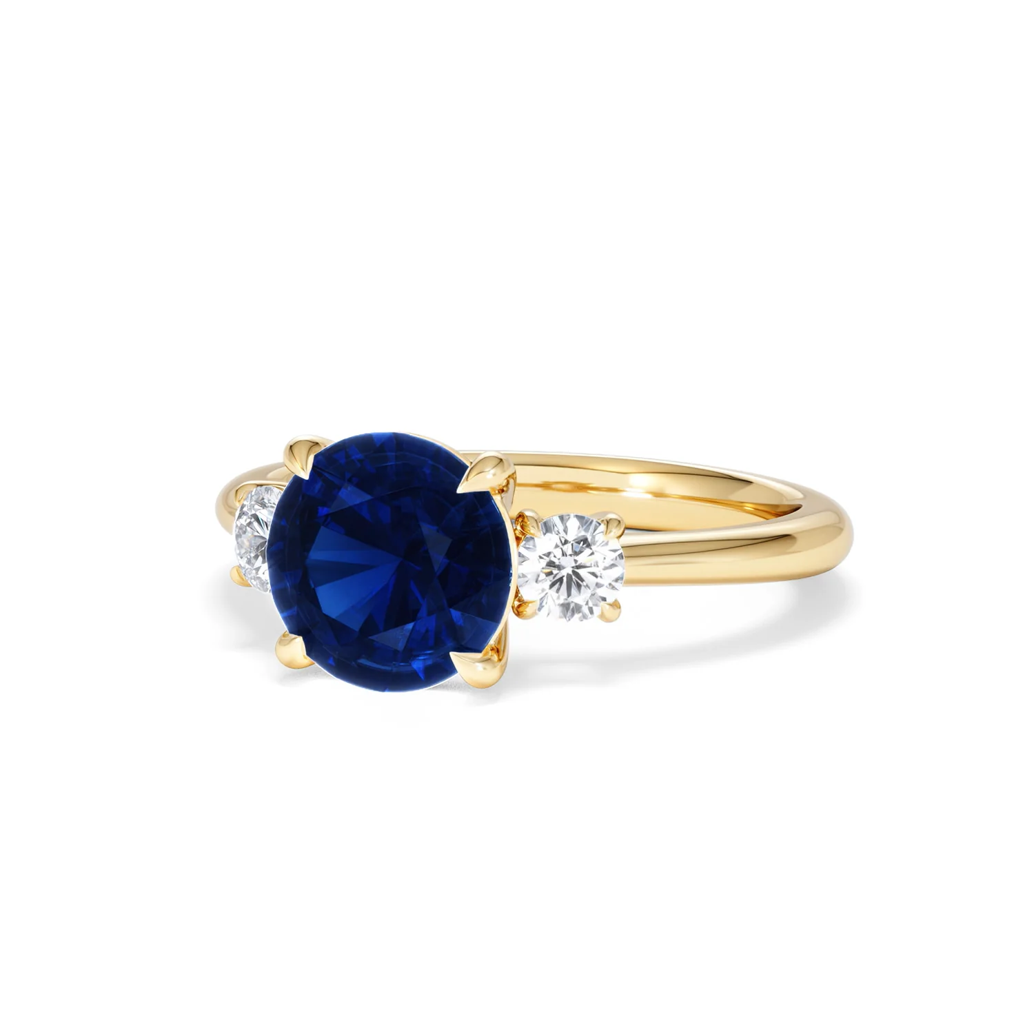 Solene 2.00ct Round Cut Lab Sapphire and Lab Diamond 3 Stone Engagement Ring in 18K Yellow Gold - Image 84