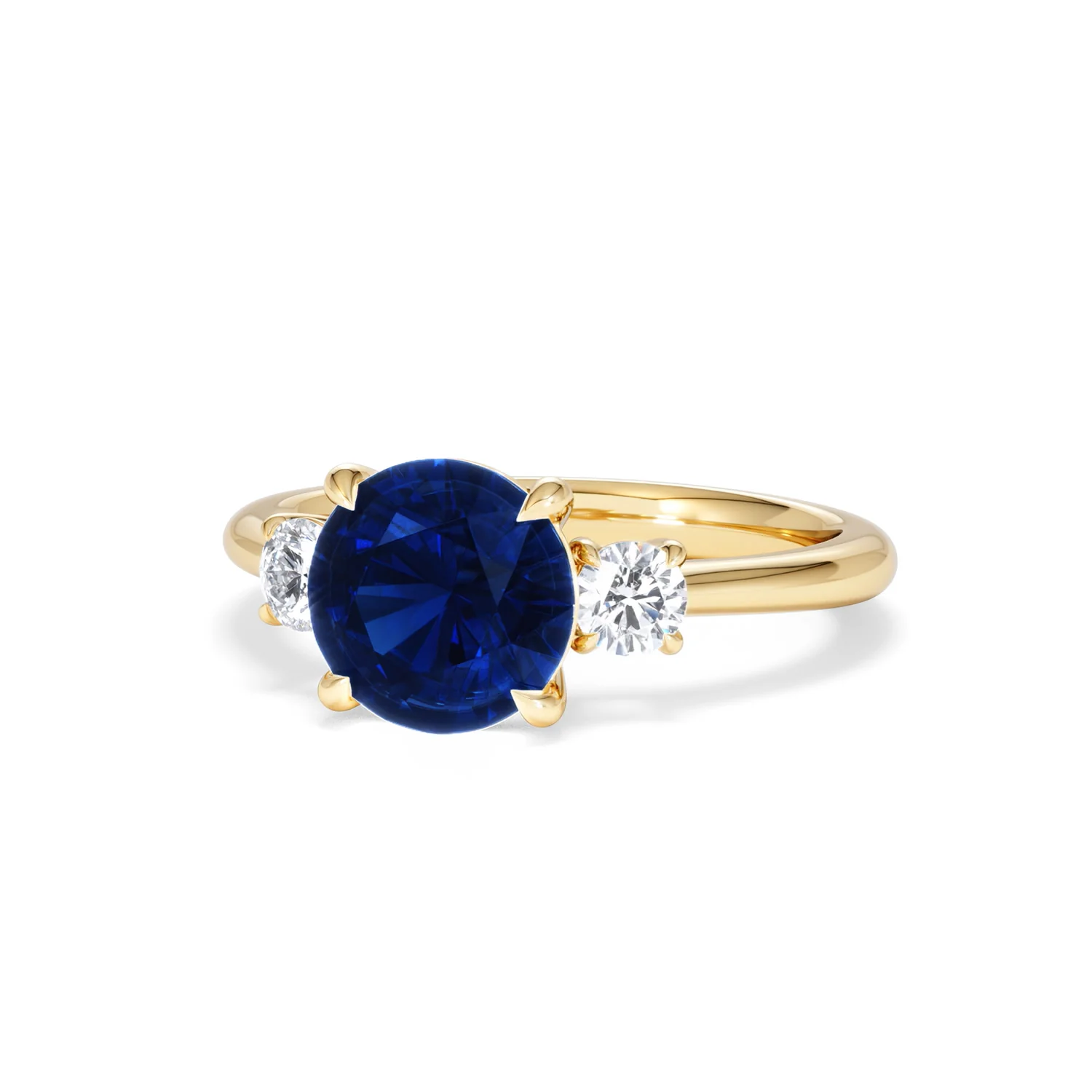 Solene 2.00ct Round Cut Lab Sapphire and Lab Diamond 3 Stone Engagement Ring in 18K Yellow Gold - Image 85