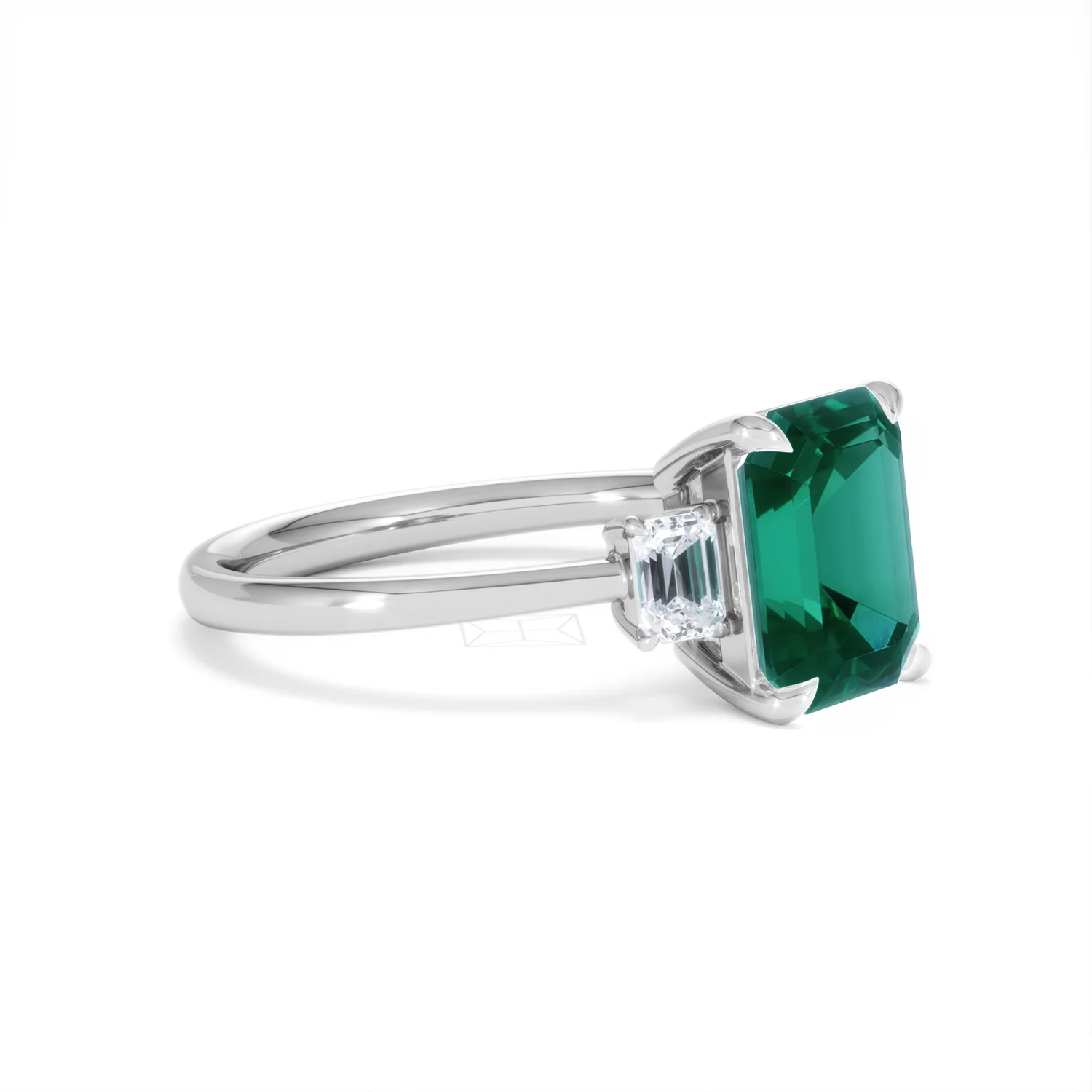 Solene 2.50ct Emerald Cut Lab Emerald and Lab Diamond 3 Stone Engagement Ring in 18K White Gold - Image 20