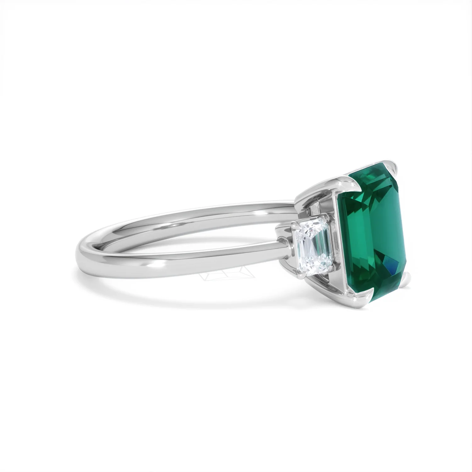 Solene 2.50ct Emerald Cut Lab Emerald and Lab Diamond 3 Stone Engagement Ring in 18K White Gold - Image 22