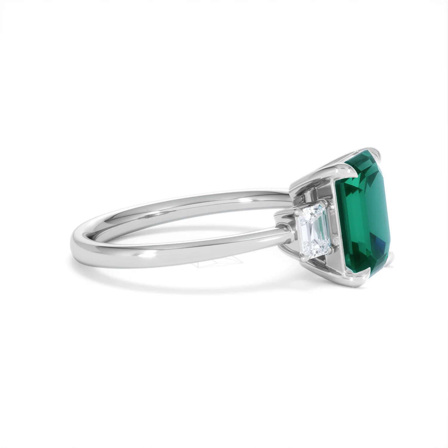 Solene 2.50ct Emerald Cut Lab Emerald and Lab Diamond 3 Stone Engagement Ring in 18K White Gold - Image 24