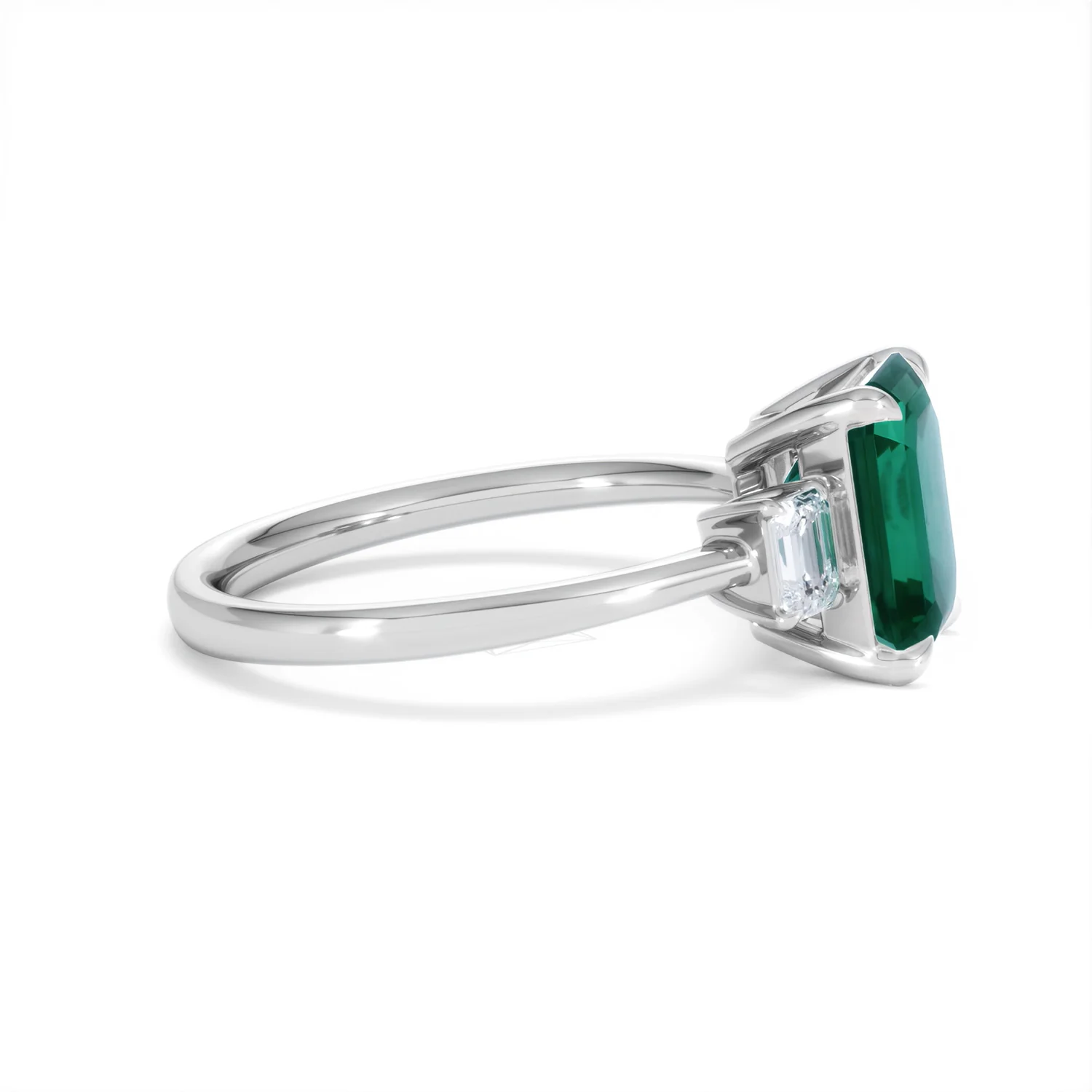 Solene 2.50ct Emerald Cut Lab Emerald and Lab Diamond 3 Stone Engagement Ring in 18K White Gold - Image 26
