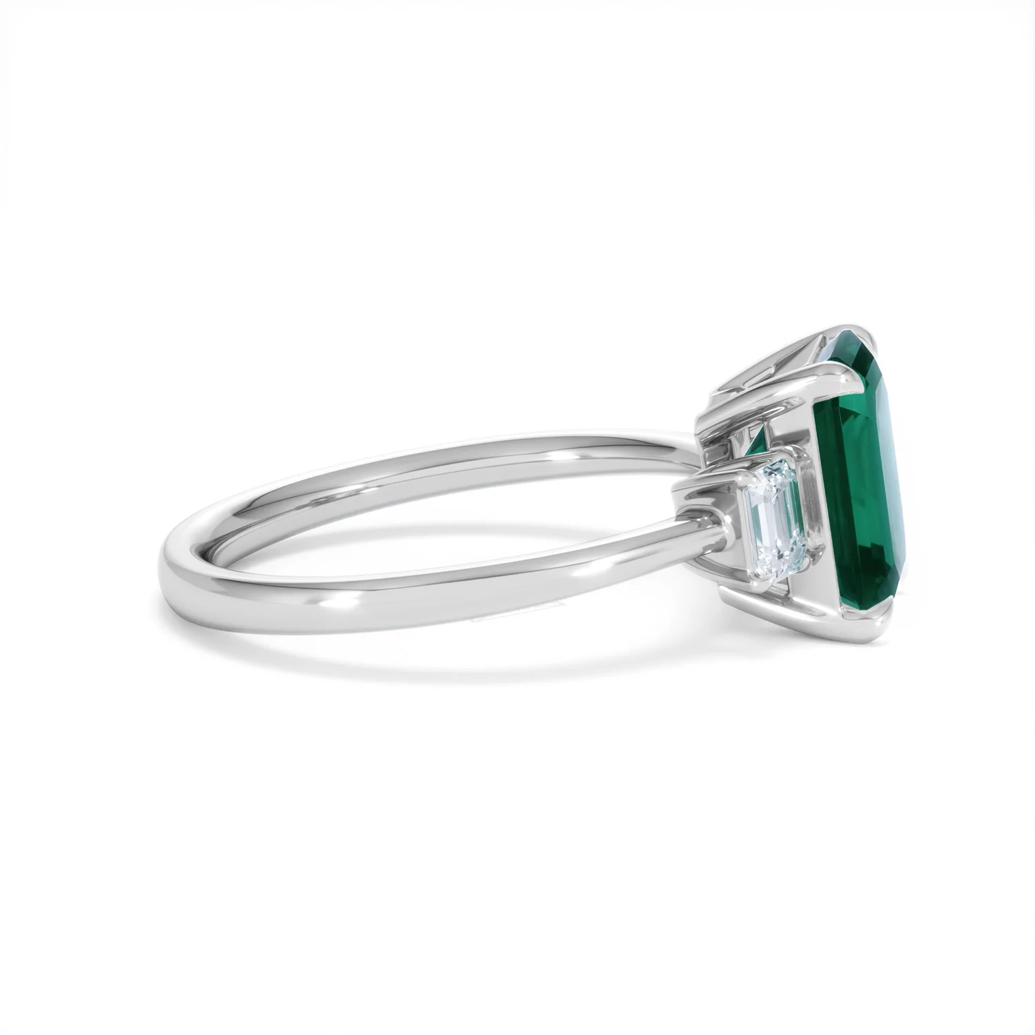 Solene 2.50ct Emerald Cut Lab Emerald and Lab Diamond 3 Stone Engagement Ring in 18K White Gold - Image 27