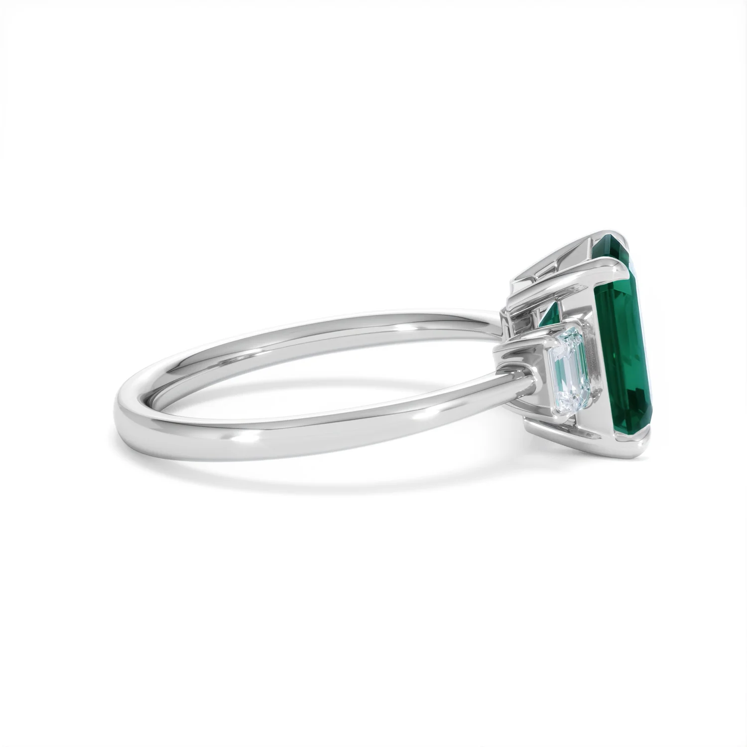 Solene 2.50ct Emerald Cut Lab Emerald and Lab Diamond 3 Stone Engagement Ring in 18K White Gold - Image 28