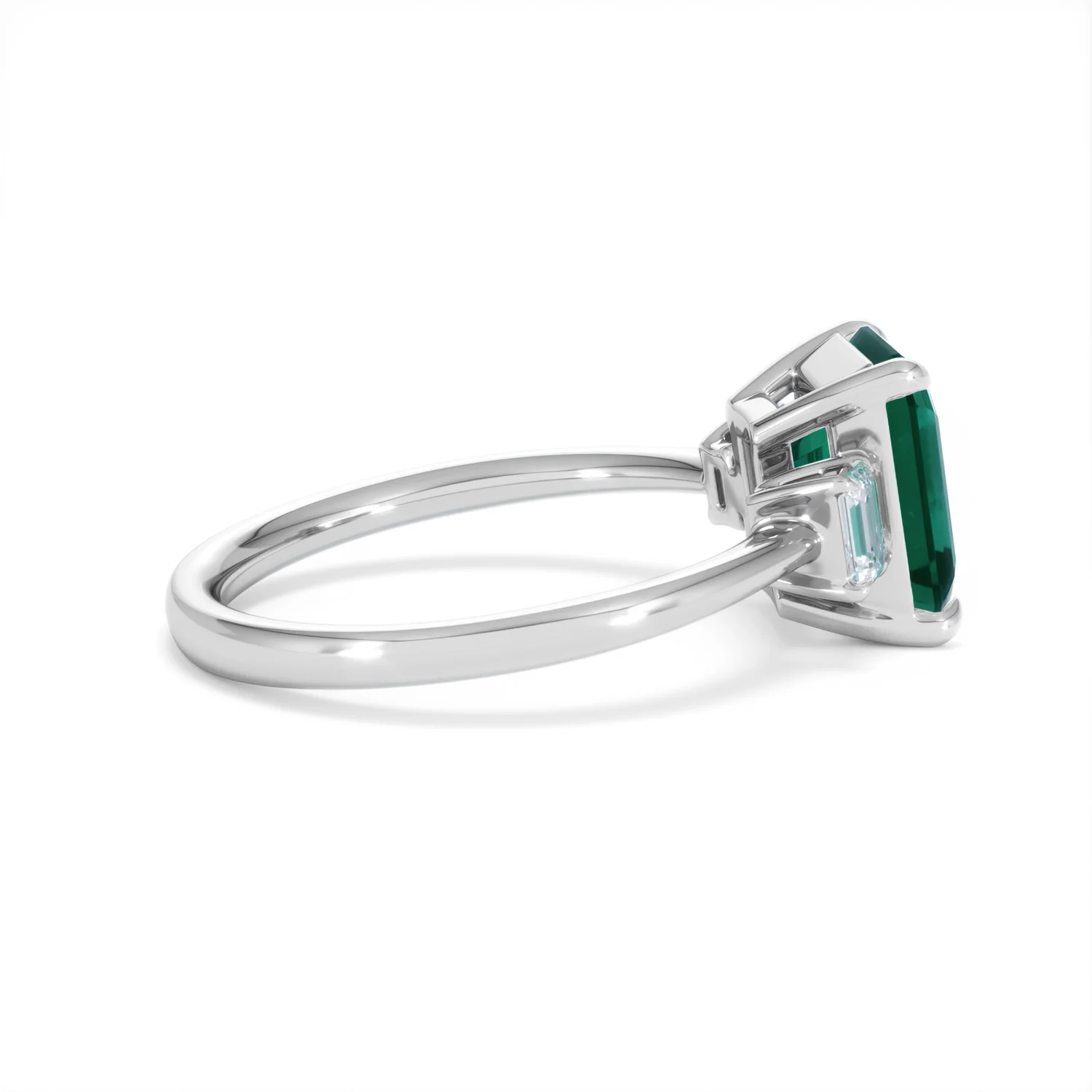 Solene 2.50ct Emerald Cut Lab Emerald and Lab Diamond 3 Stone Engagement Ring in 18K White Gold - Image 31