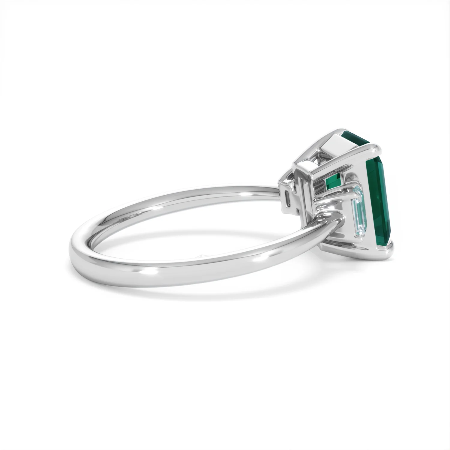 Solene 2.50ct Emerald Cut Lab Emerald and Lab Diamond 3 Stone Engagement Ring in 18K White Gold - Image 33