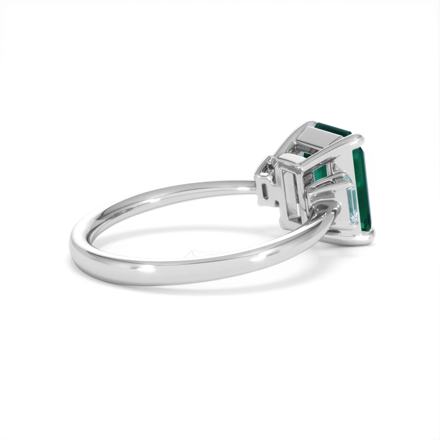 Solene 2.50ct Emerald Cut Lab Emerald and Lab Diamond 3 Stone Engagement Ring in 18K White Gold - Image 36
