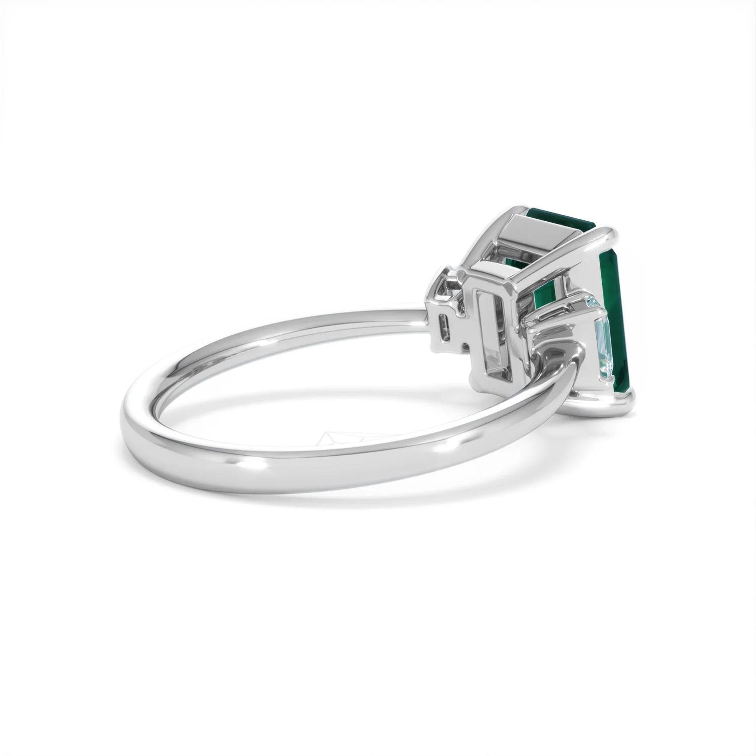 Solene 2.50ct Emerald Cut Lab Emerald and Lab Diamond 3 Stone Engagement Ring in 18K White Gold - Image 37