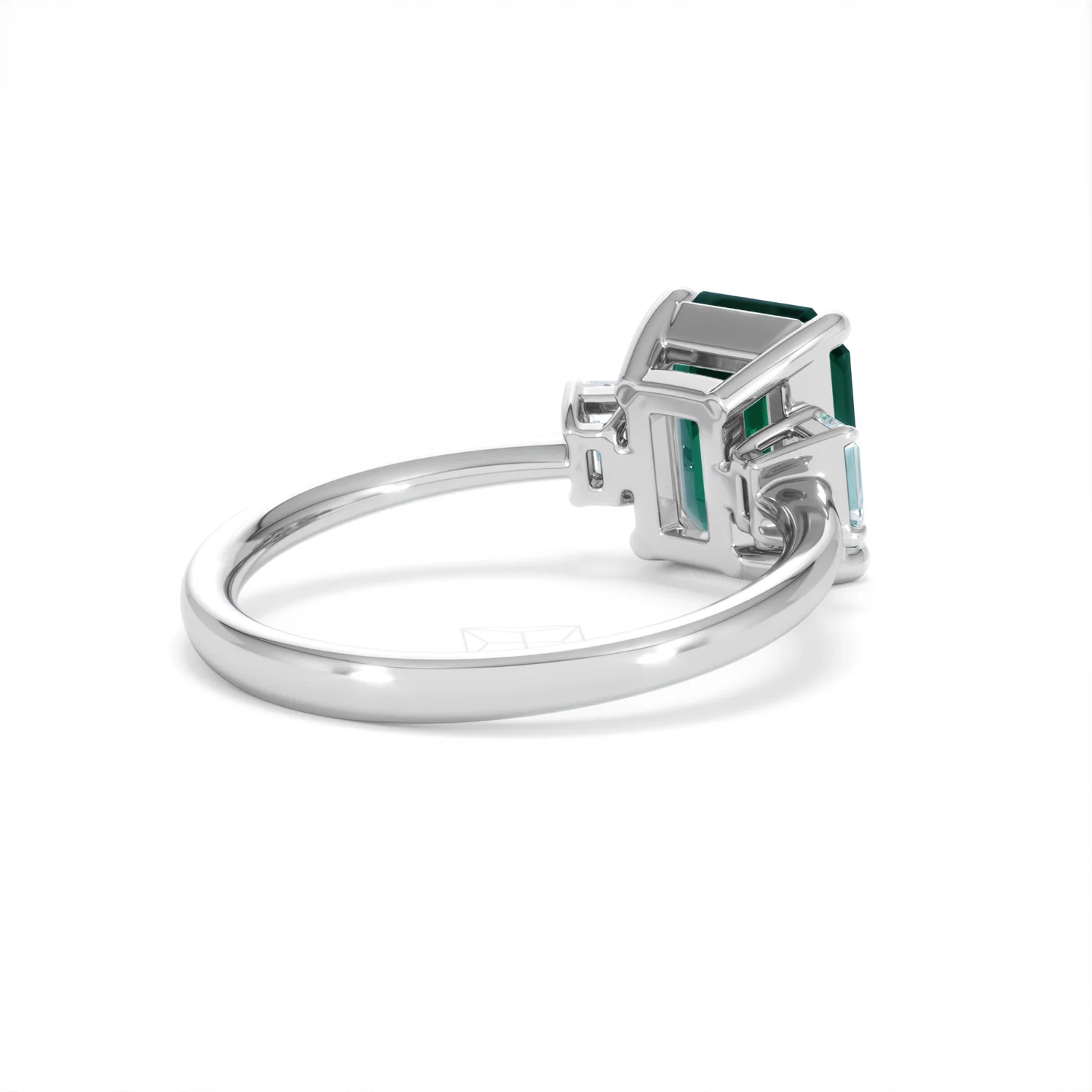 Solene 2.50ct Emerald Cut Lab Emerald and Lab Diamond 3 Stone Engagement Ring in 18K White Gold - Image 40