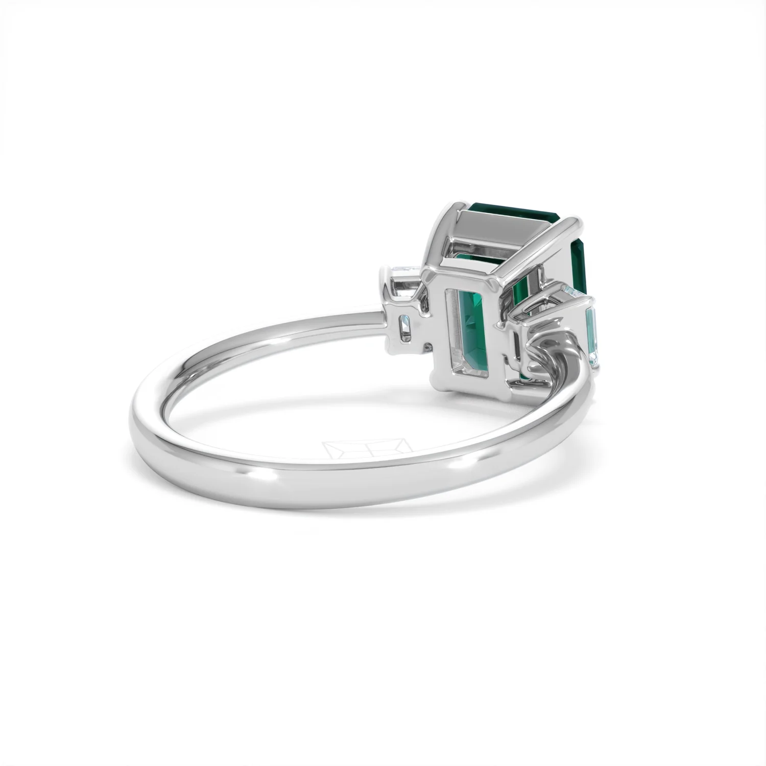 Solene 2.50ct Emerald Cut Lab Emerald and Lab Diamond 3 Stone Engagement Ring in 18K White Gold - Image 41