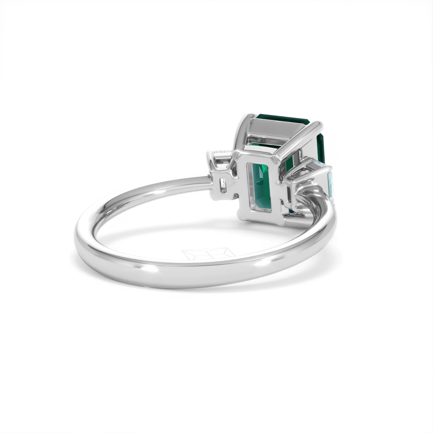 Solene 2.50ct Emerald Cut Lab Emerald and Lab Diamond 3 Stone Engagement Ring in 18K White Gold - Image 42