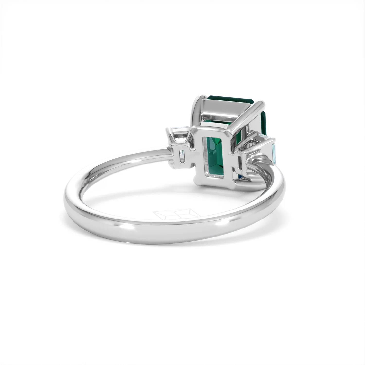 Solene 2.50ct Emerald Cut Lab Emerald and Lab Diamond 3 Stone Engagement Ring in 18K White Gold - Image 43