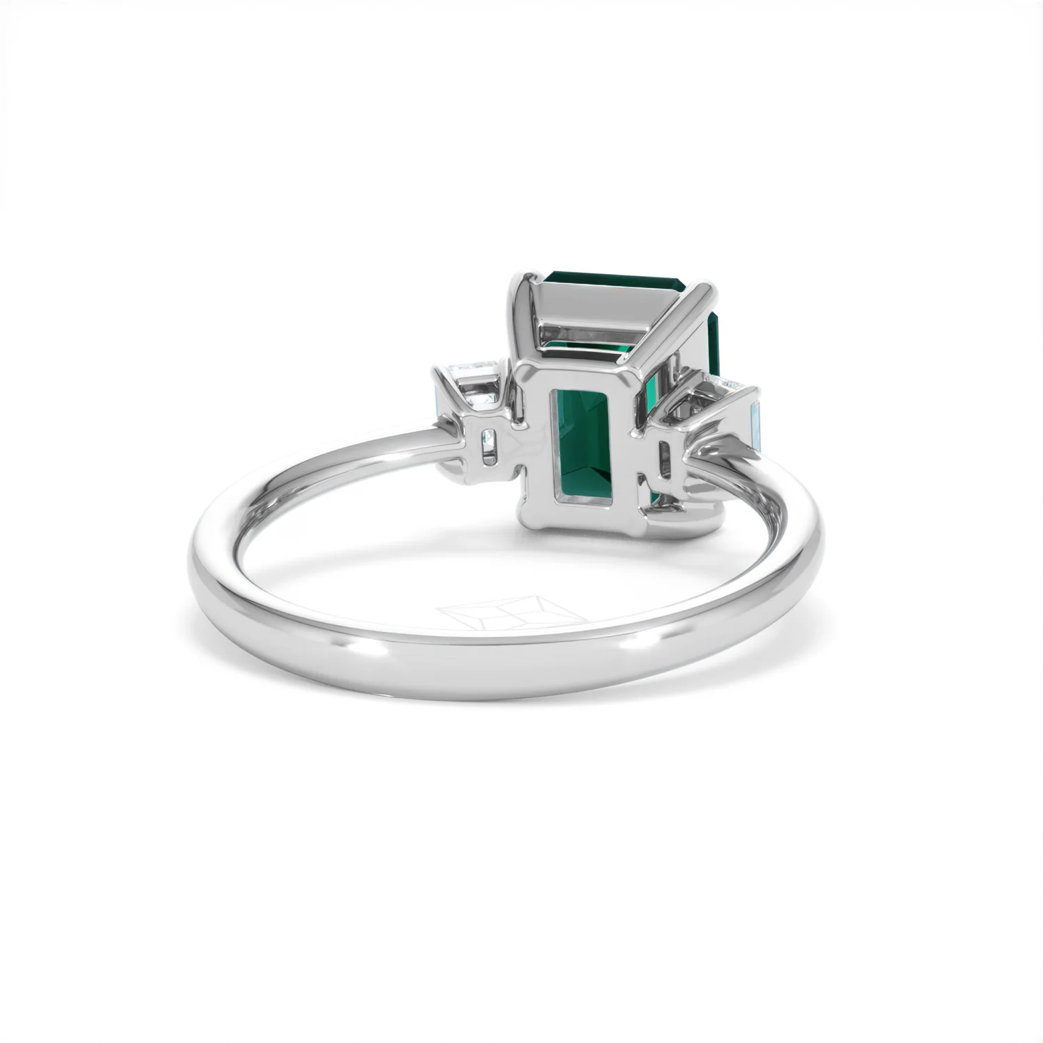 Solene 2.50ct Emerald Cut Lab Emerald and Lab Diamond 3 Stone Engagement Ring in 18K White Gold - Image 45