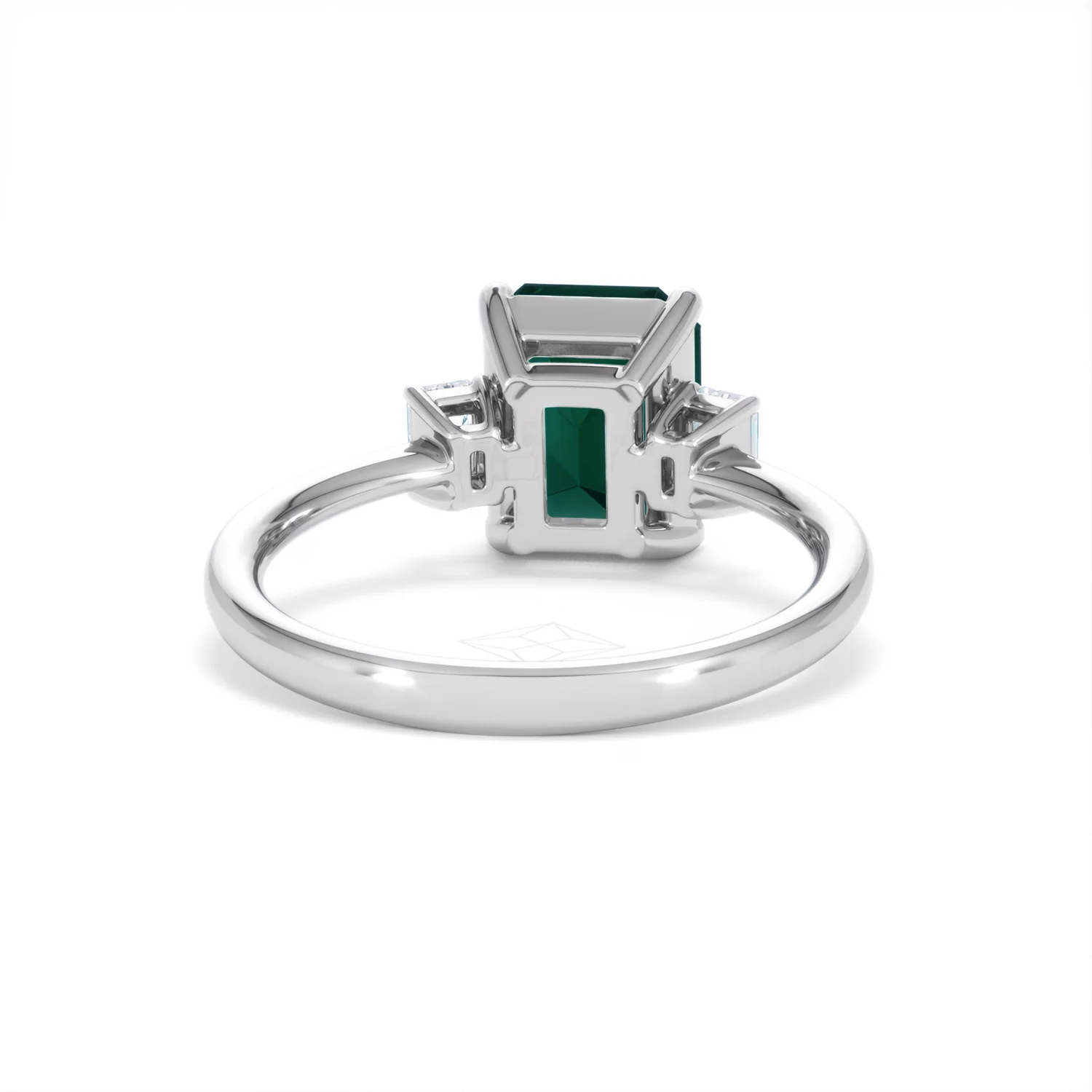 Solene 2.50ct Emerald Cut Lab Emerald and Lab Diamond 3 Stone Engagement Ring in 18K White Gold - Image 47