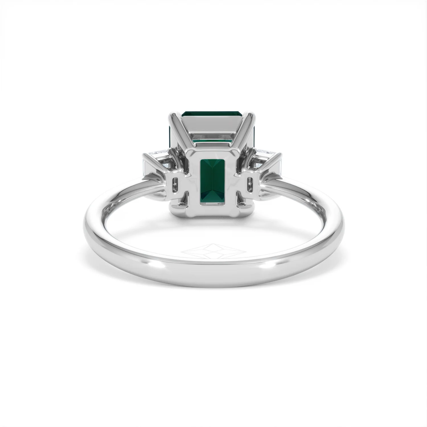 Solene 2.50ct Emerald Cut Lab Emerald and Lab Diamond 3 Stone Engagement Ring in 18K White Gold - Image 49