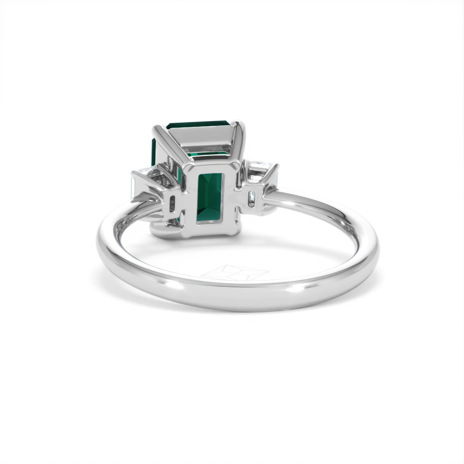 Solene 2.50ct Emerald Cut Lab Emerald and Lab Diamond 3 Stone Engagement Ring in 18K White Gold - Image 52