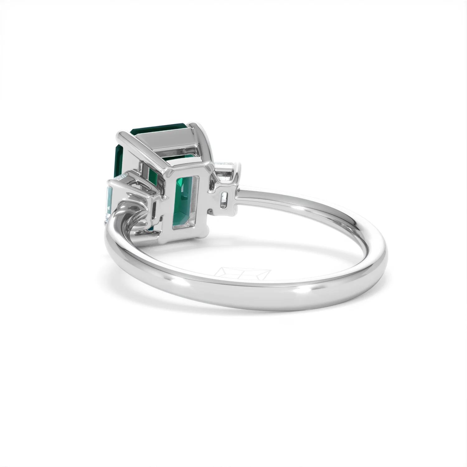 Solene 2.50ct Emerald Cut Lab Emerald and Lab Diamond 3 Stone Engagement Ring in 18K White Gold - Image 56