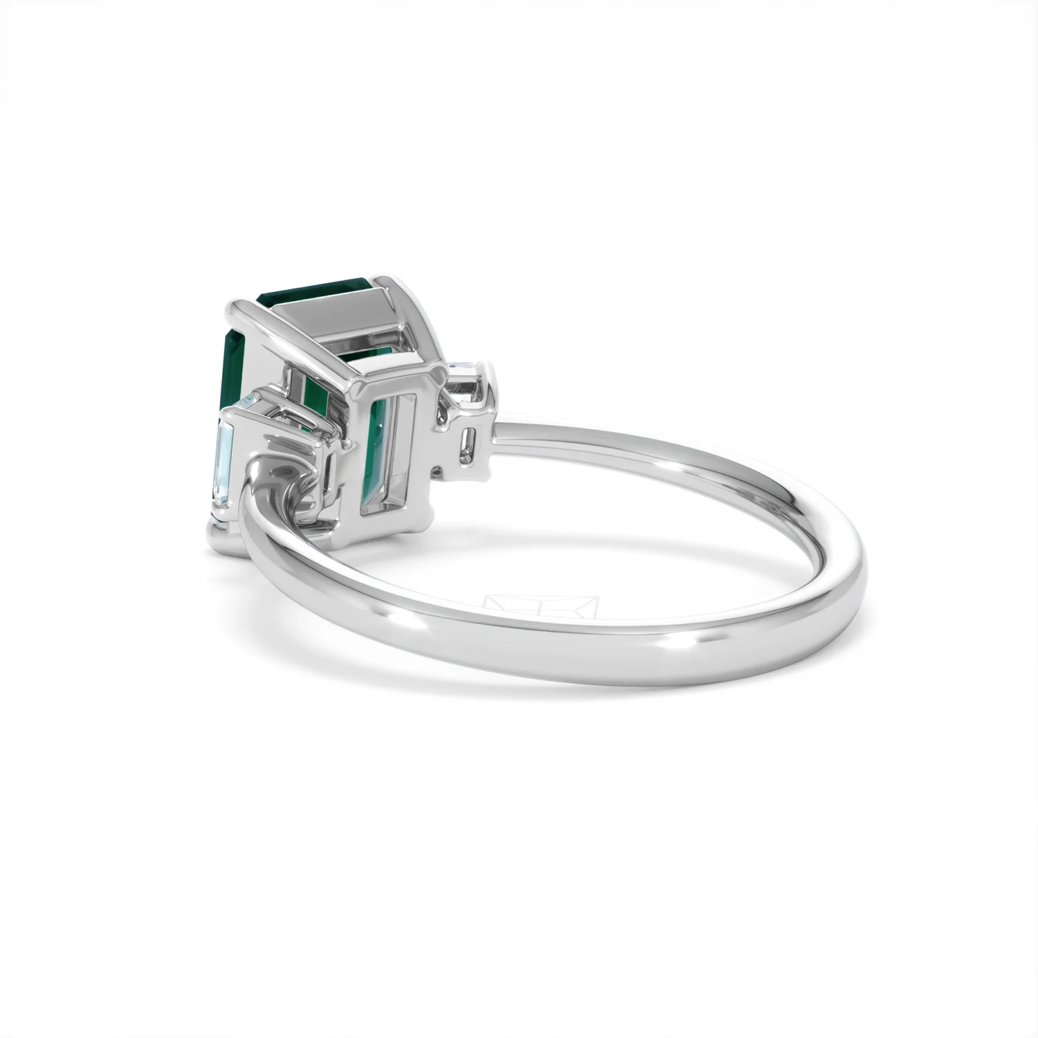 Solene 2.50ct Emerald Cut Lab Emerald and Lab Diamond 3 Stone Engagement Ring in 18K White Gold - Image 58