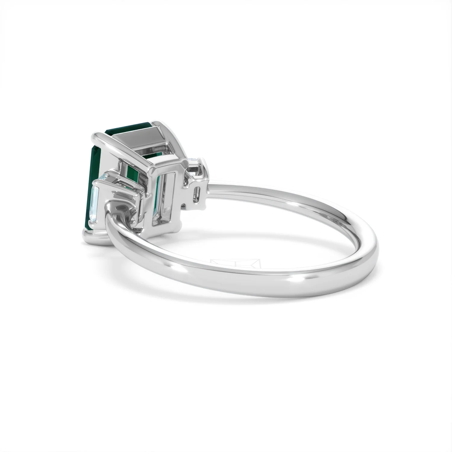 Solene 2.50ct Emerald Cut Lab Emerald and Lab Diamond 3 Stone Engagement Ring in 18K White Gold - Image 59