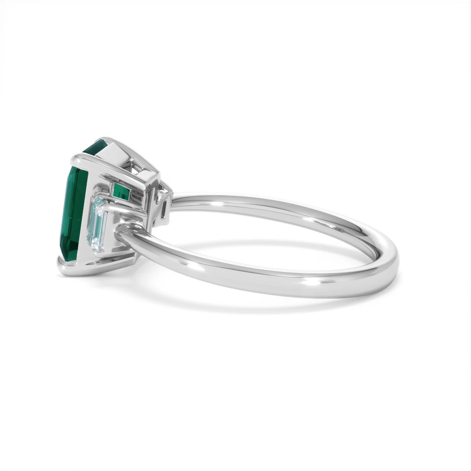 Solene 2.50ct Emerald Cut Lab Emerald and Lab Diamond 3 Stone Engagement Ring in 18K White Gold - Image 66