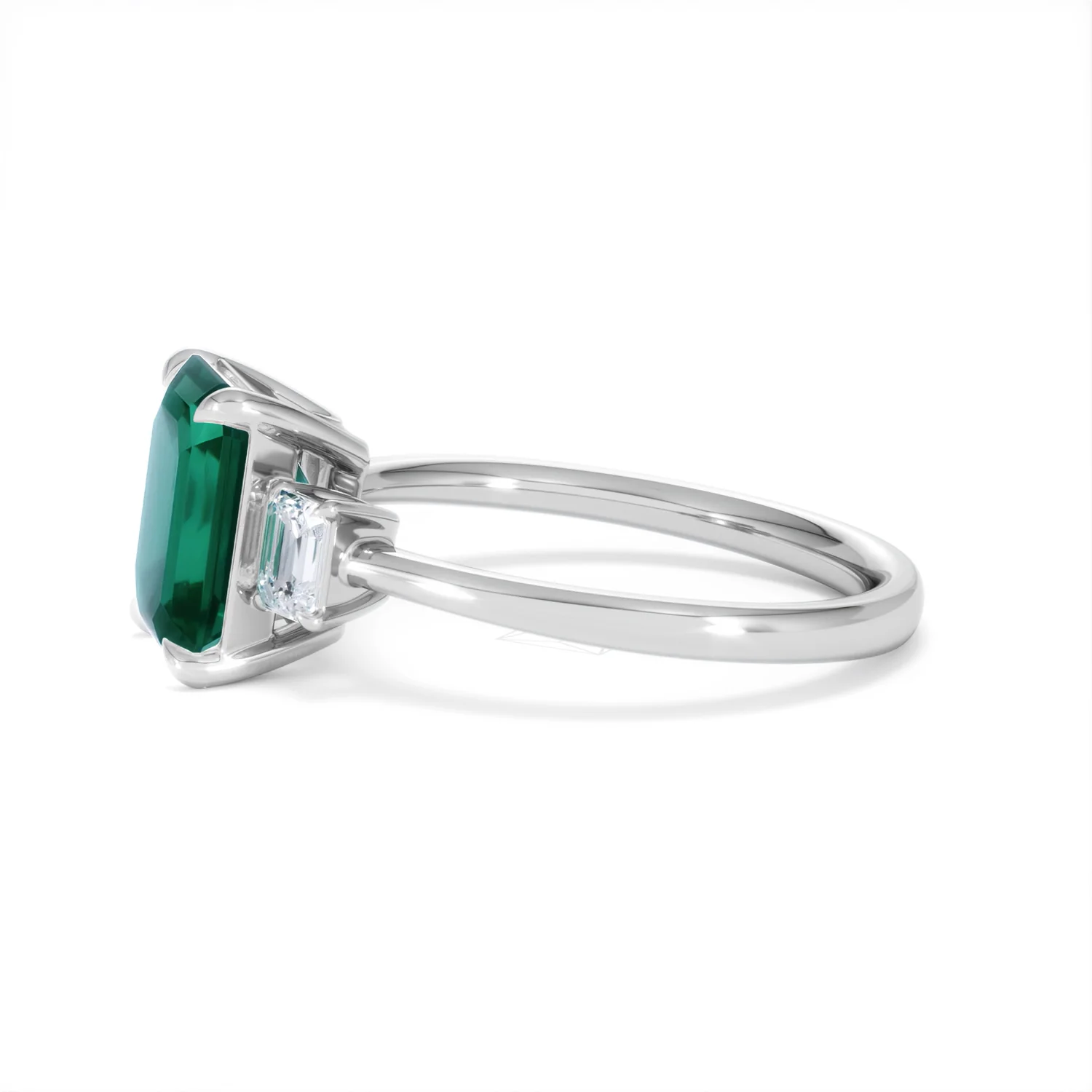 Solene 2.50ct Emerald Cut Lab Emerald and Lab Diamond 3 Stone Engagement Ring in 18K White Gold - Image 72