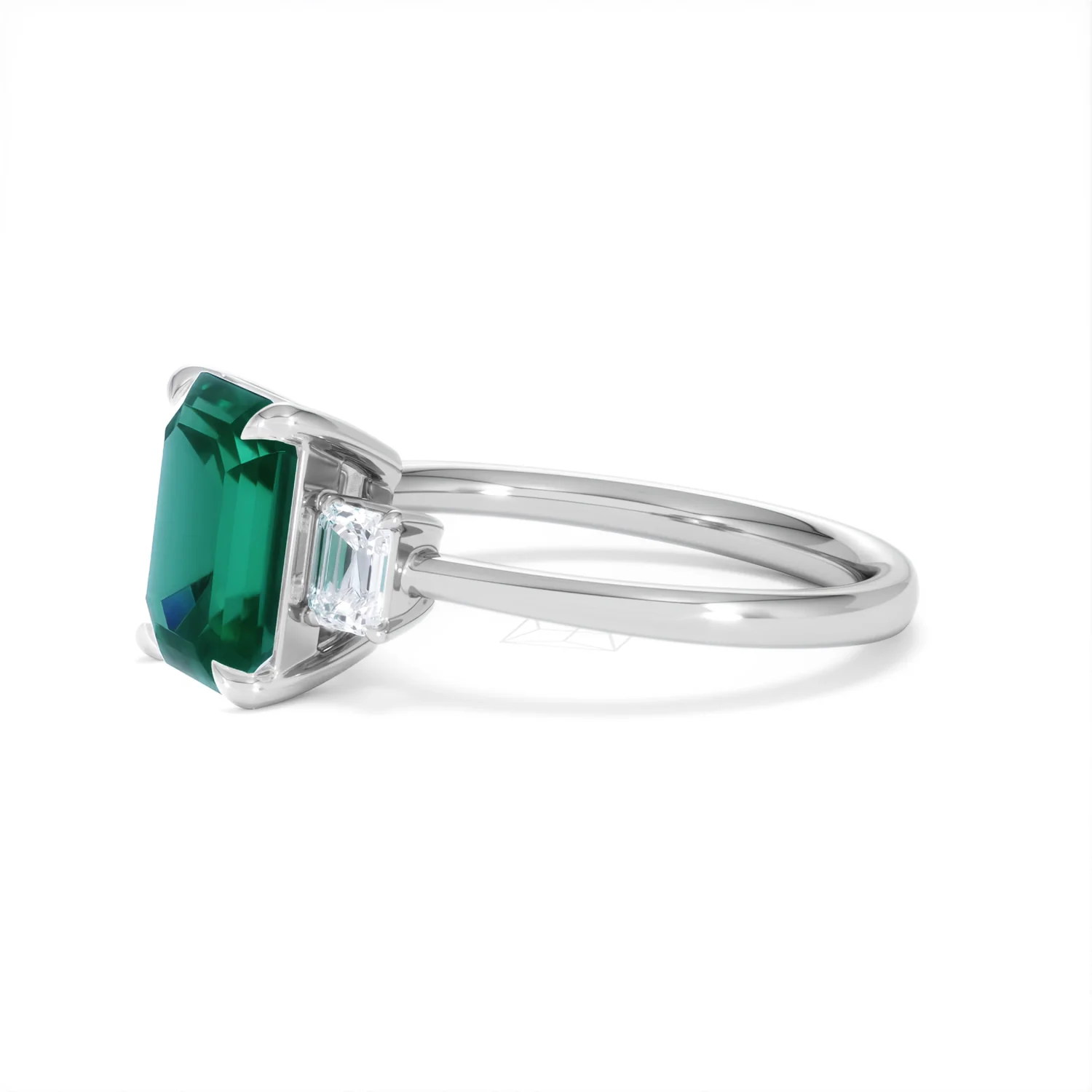Solene 2.50ct Emerald Cut Lab Emerald and Lab Diamond 3 Stone Engagement Ring in 18K White Gold - Image 75
