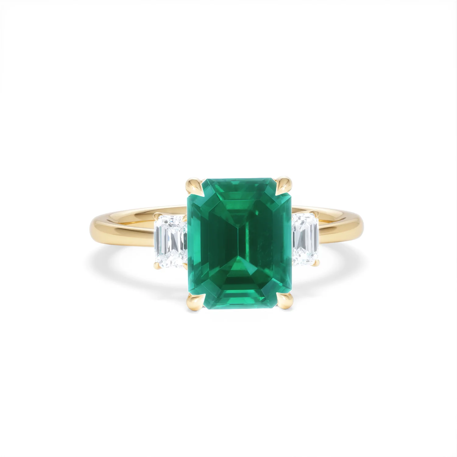 Solene 2.50ct Emerald Cut Lab Emerald and Lab Diamond 3 Stone Engagement Ring in 18K Yellow Gold - Image 10